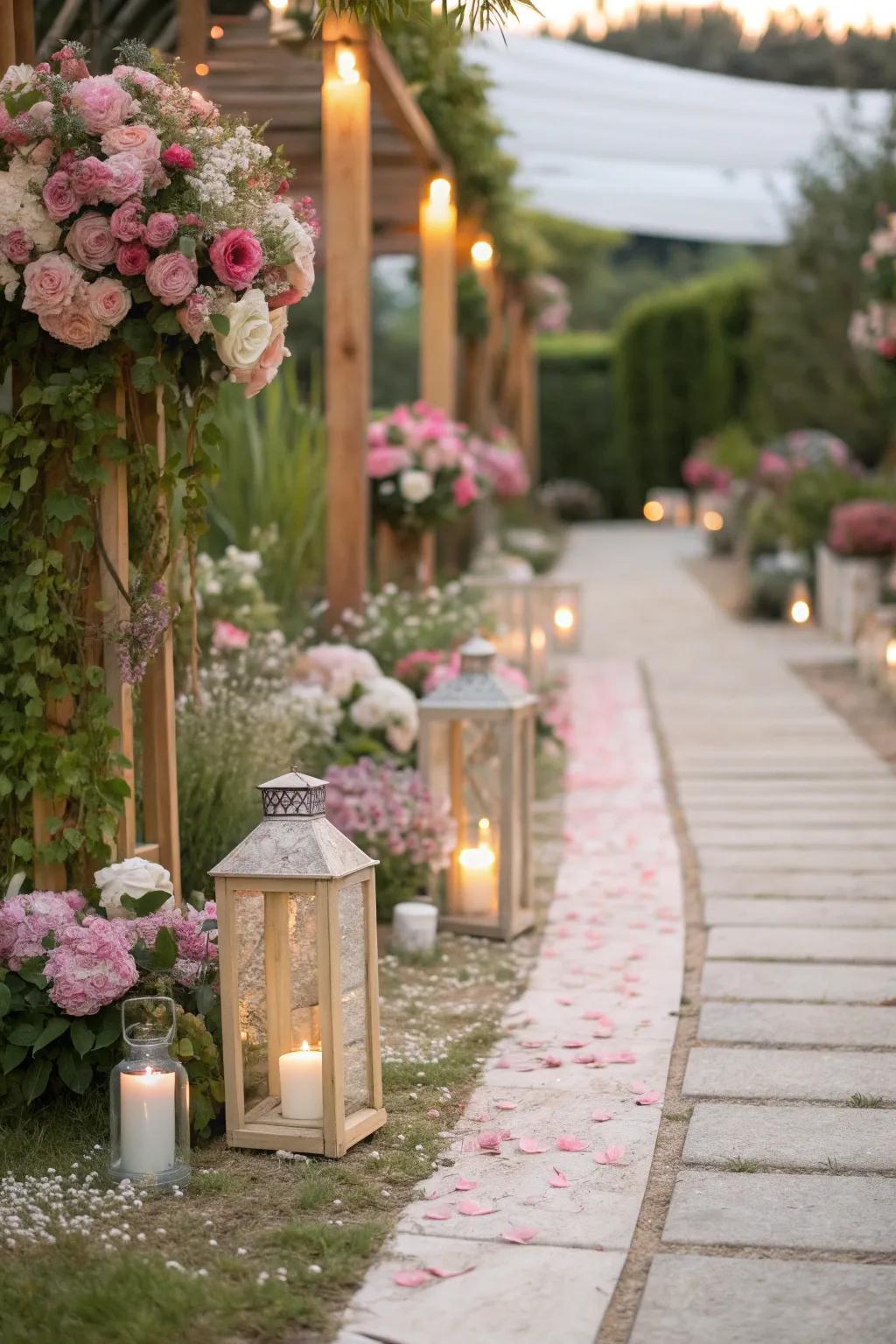 A decorated garden pathway sets a magical tone for Mother's Day celebrations.