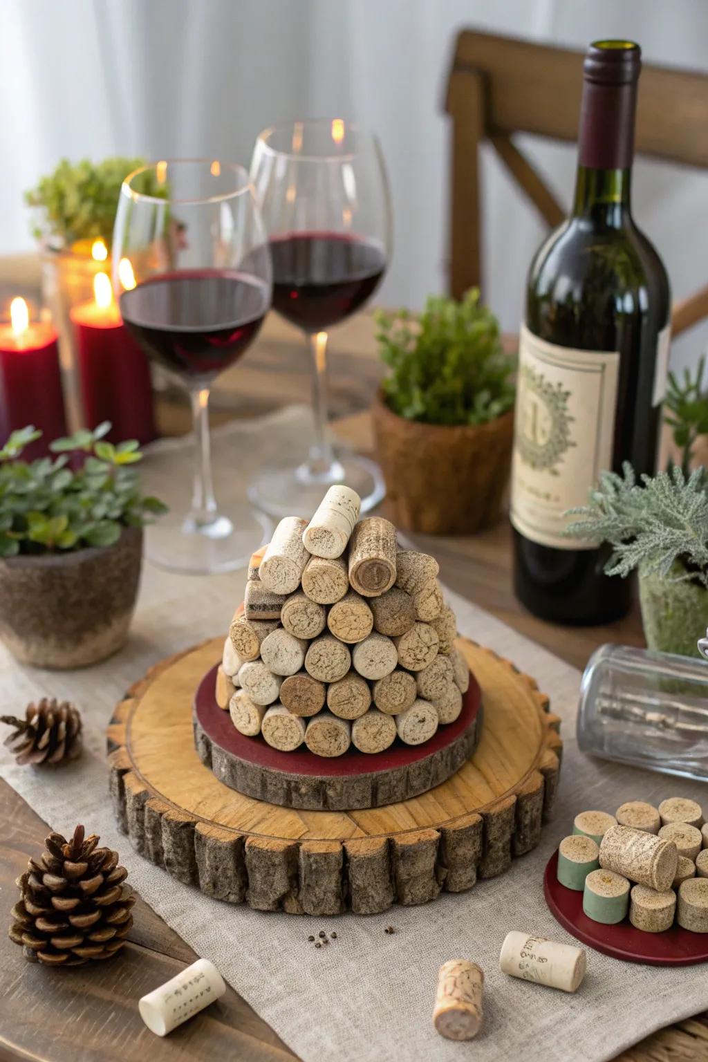 Wine cork art is a sustainable and unique centerpiece.