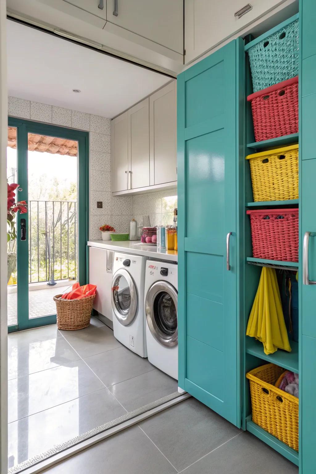 Keep laundry out of sight with a cleverly hidden washing area.