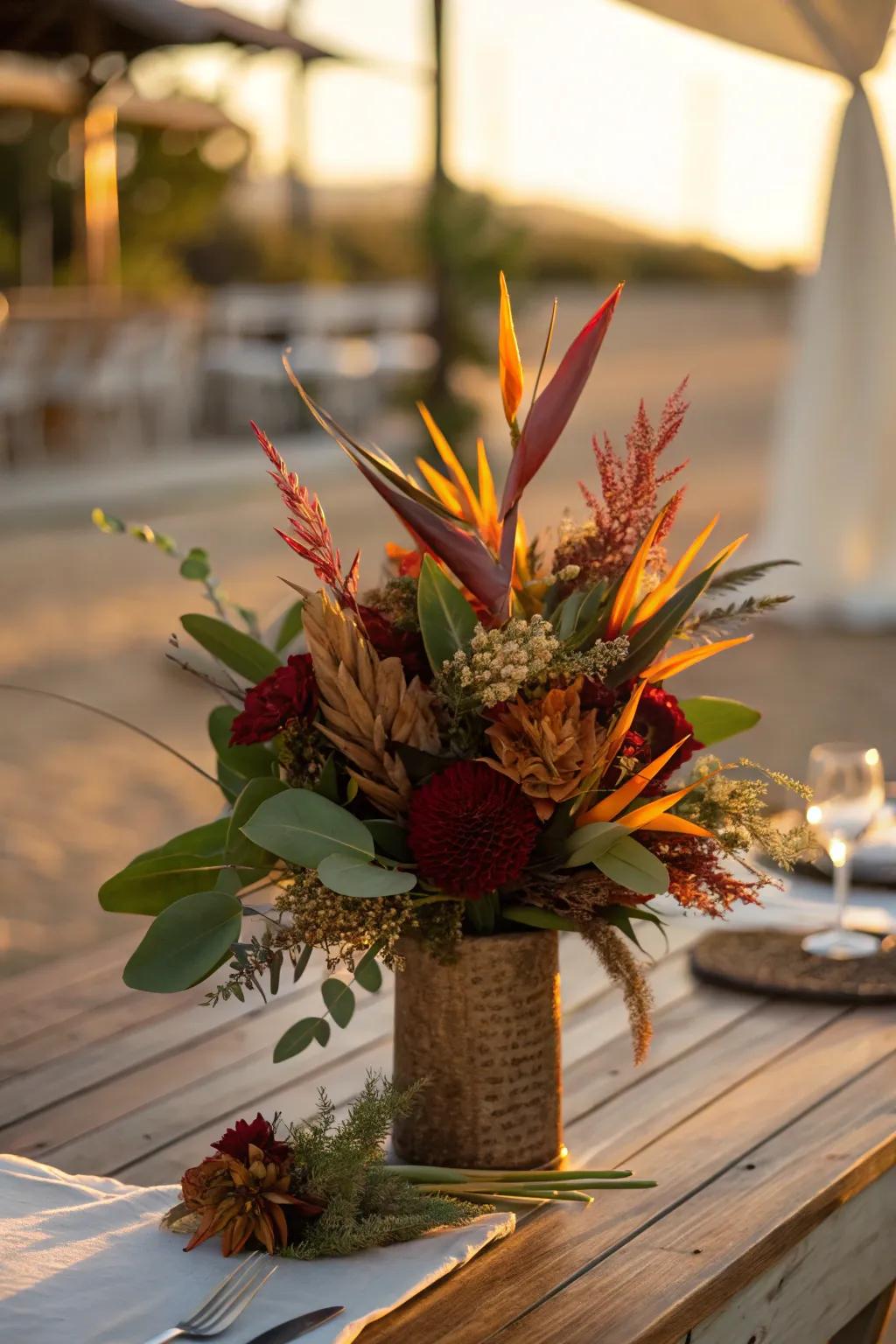 Warm up your decor with a seasonal Bird of Paradise arrangement. 🍂 #SeasonalDecor #AutumnVibes