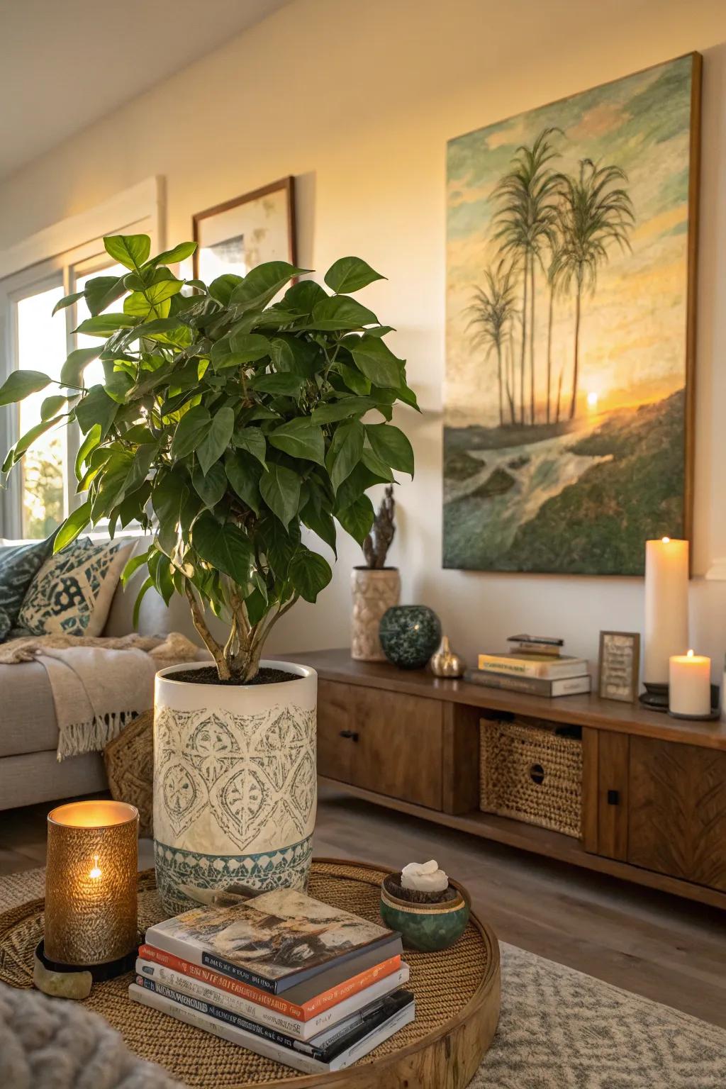 Vinca paired with art creates a stunning, elevated focal point. 🎨🌿 #ArtAndPlants #HomeInspo