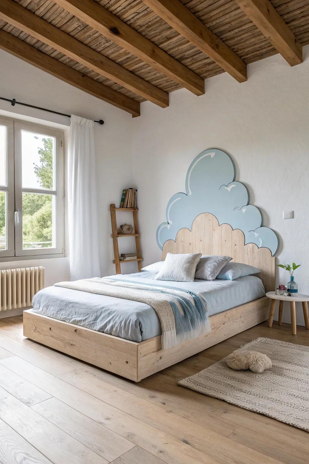 Dream big with a cloud headboard that serves as both art and anchor.
