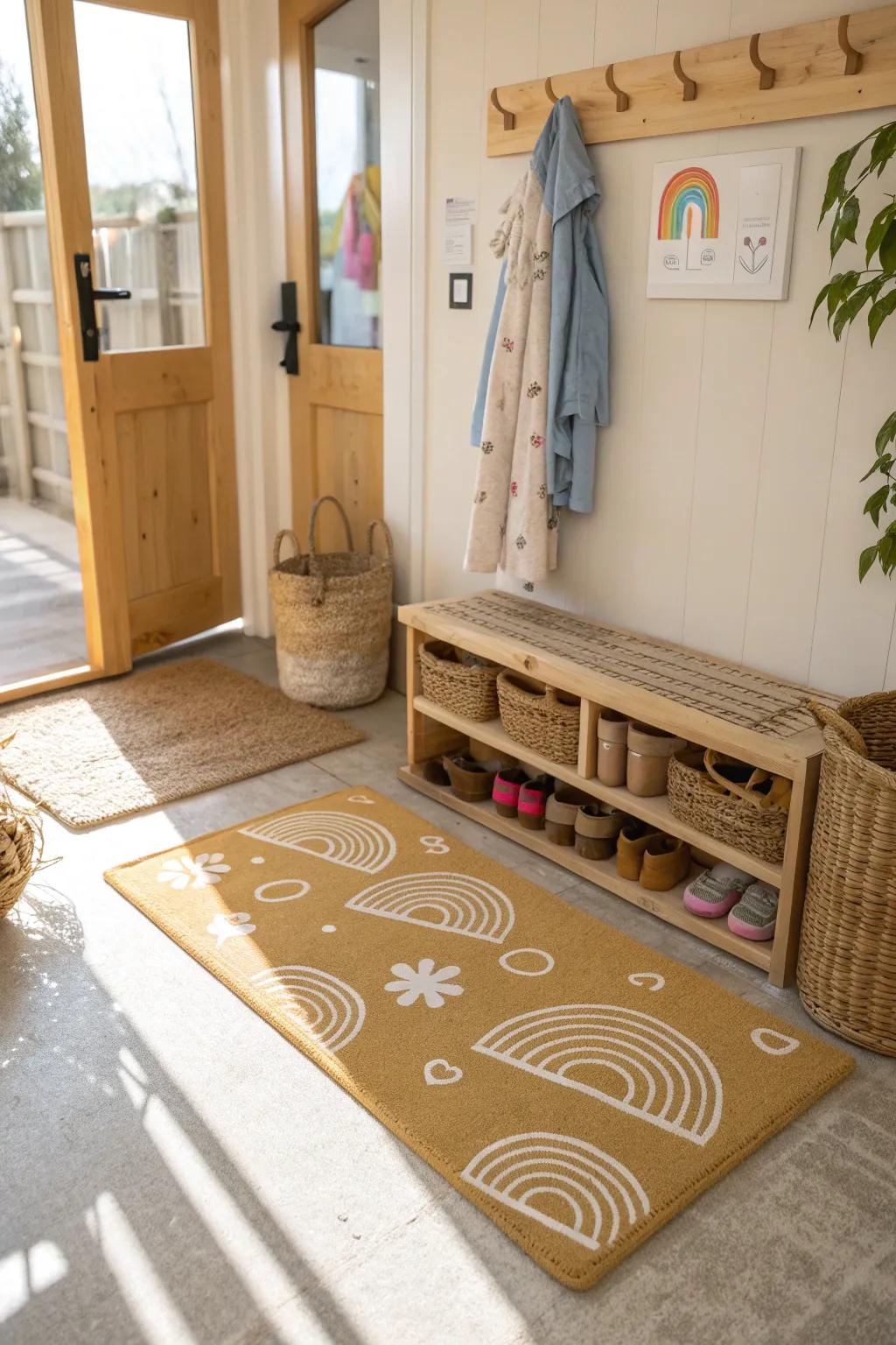 Step into a world of fun with a welcome mat that greets children with playful designs and warmth. 🐾 #WelcomeMat #DaycareFun