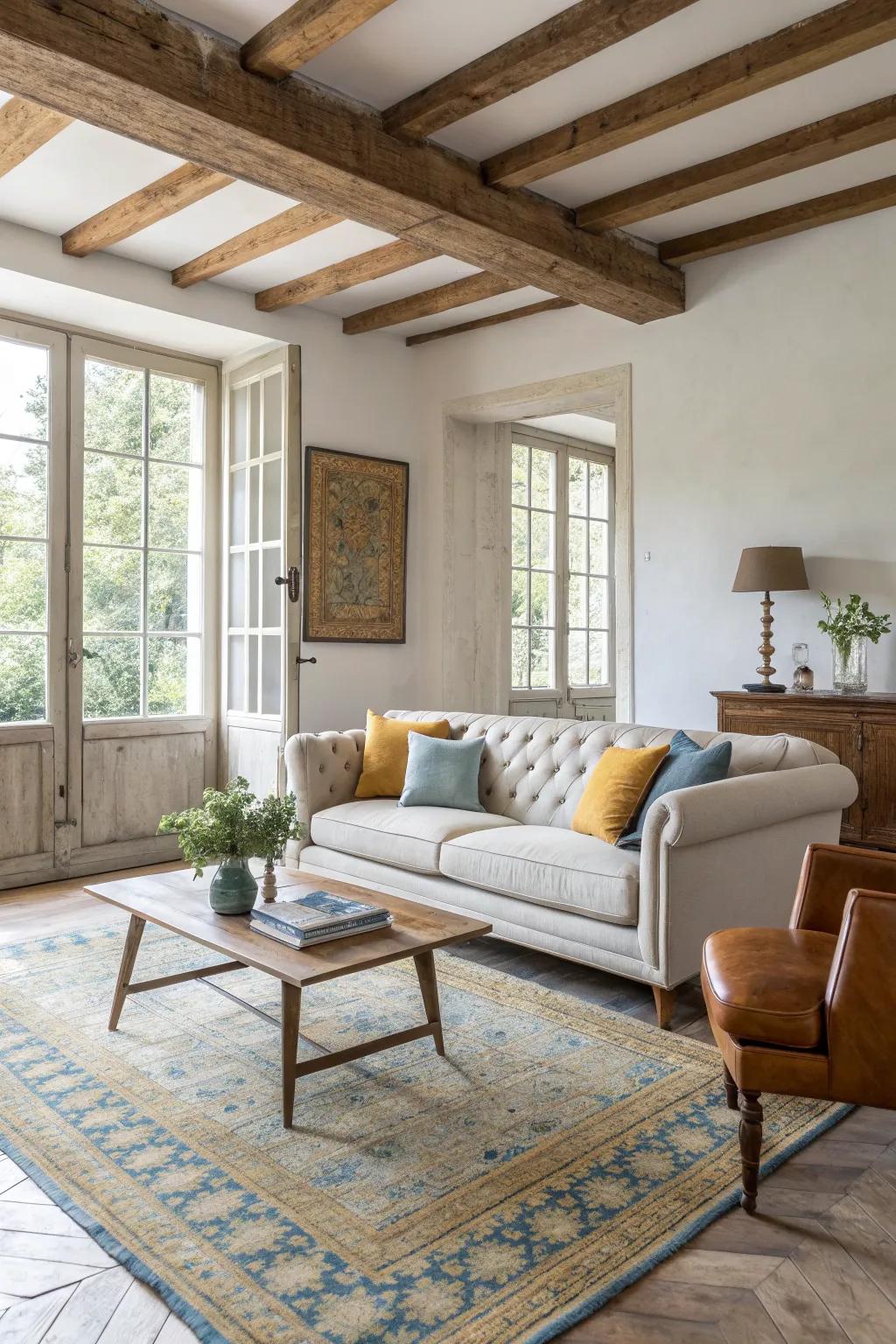 Achieve a timeless look by blending modern pieces with vintage charm. #VintageDecor #ModernLiving #FrenchStyle