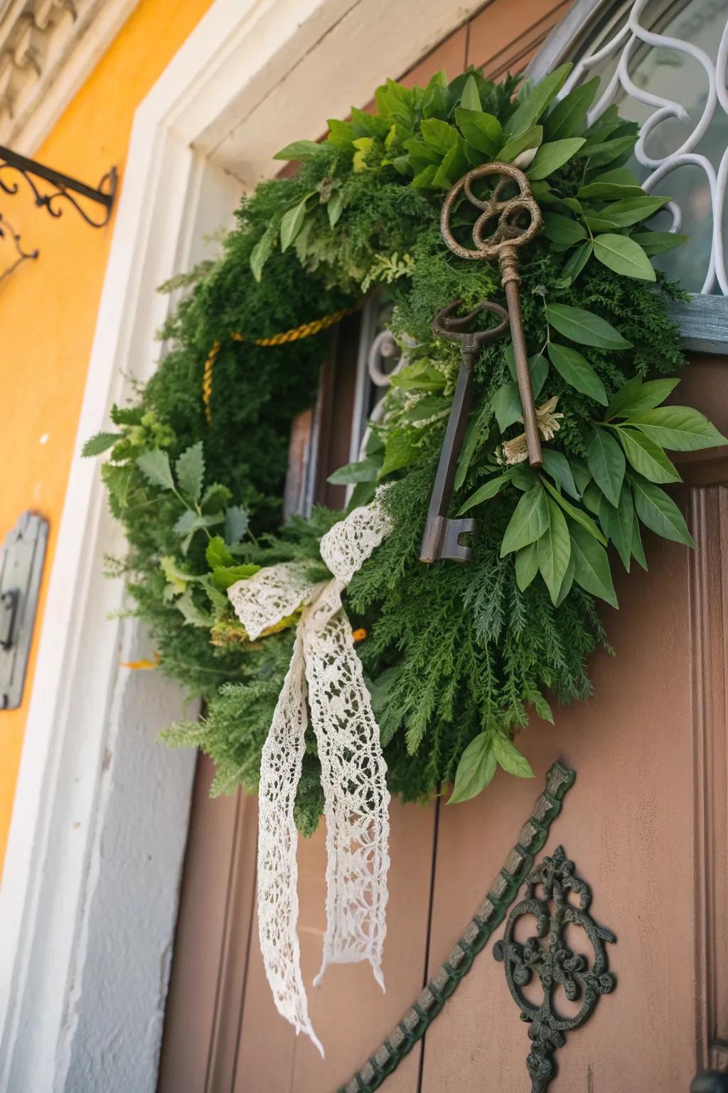 Evoking nostalgia and charm, this vintage wreath tells a story all its own.