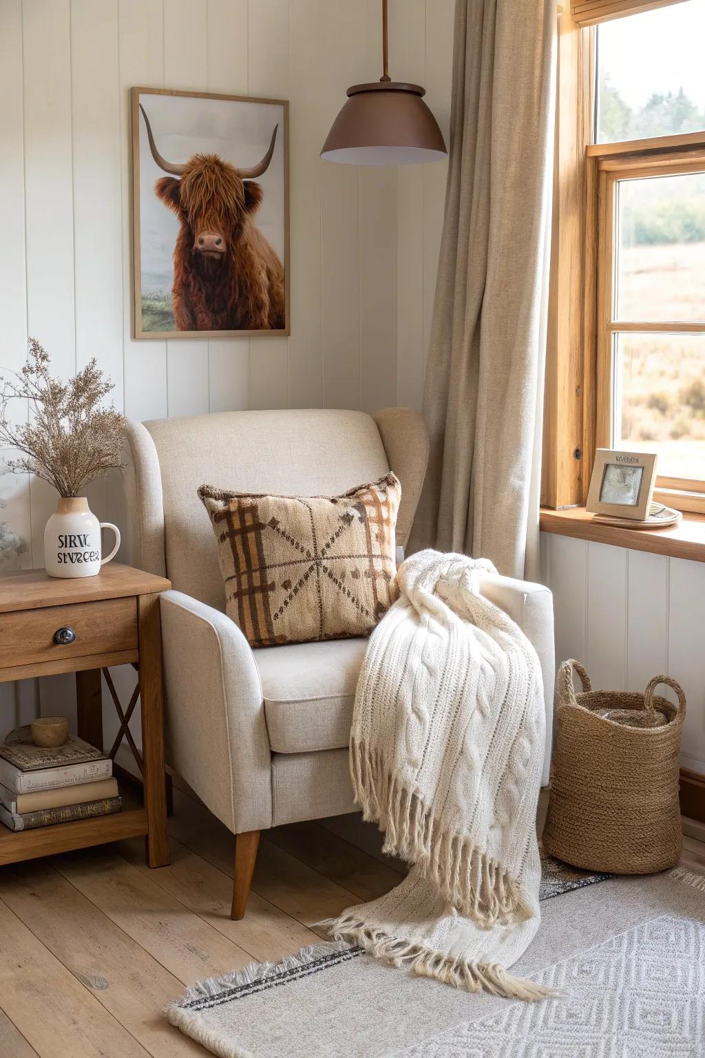 Curl up in a cozy reading nook that invites relaxation and warmth.