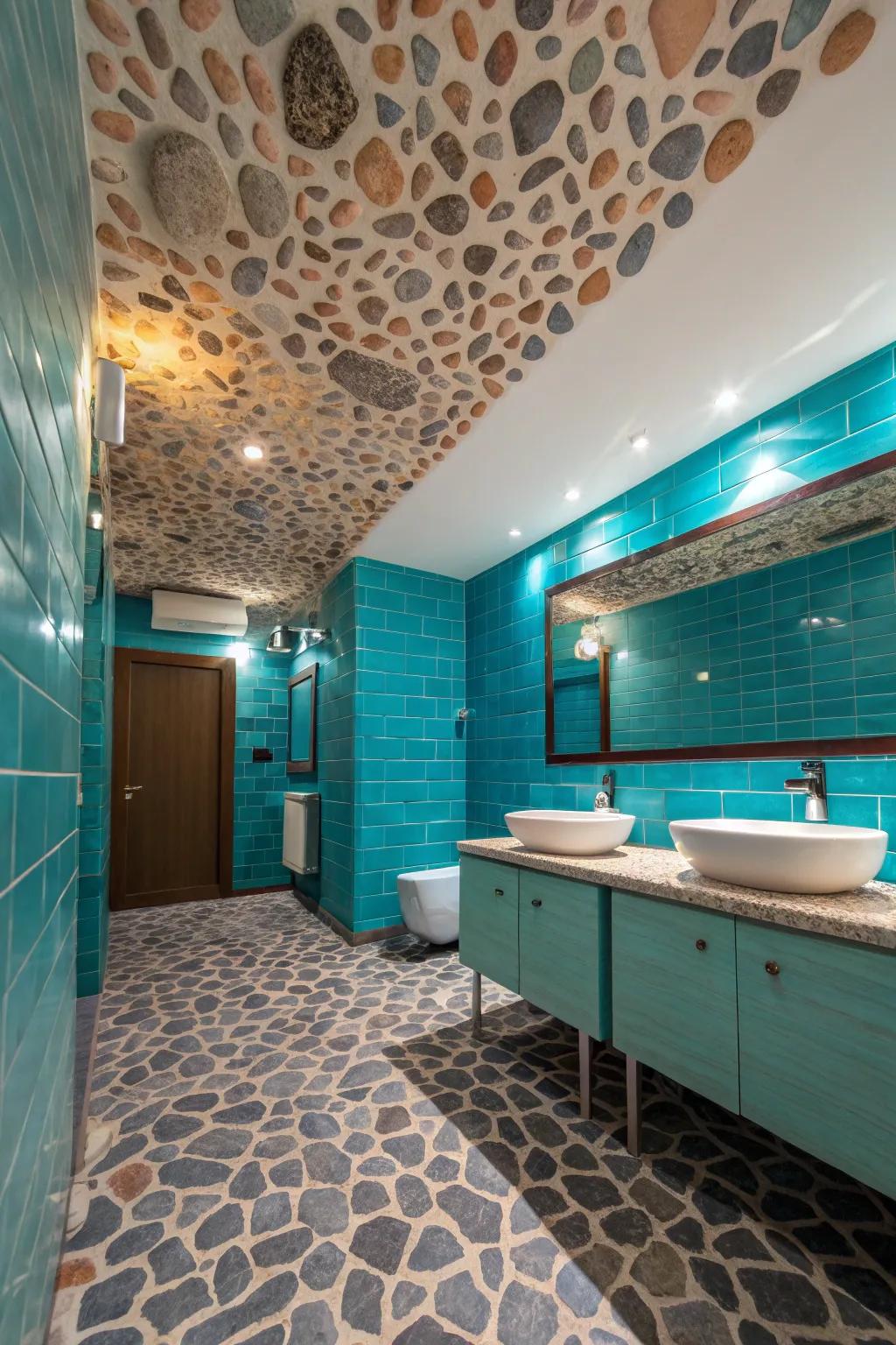 Look up to the beauty of nature with a stunning pebble ceiling feature.