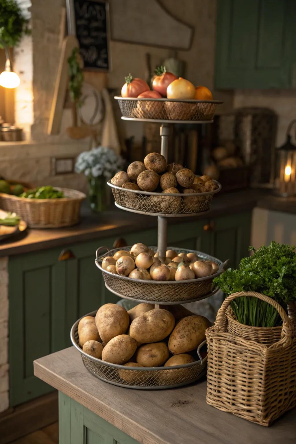 Simplify access with stylish tiered stand storage.