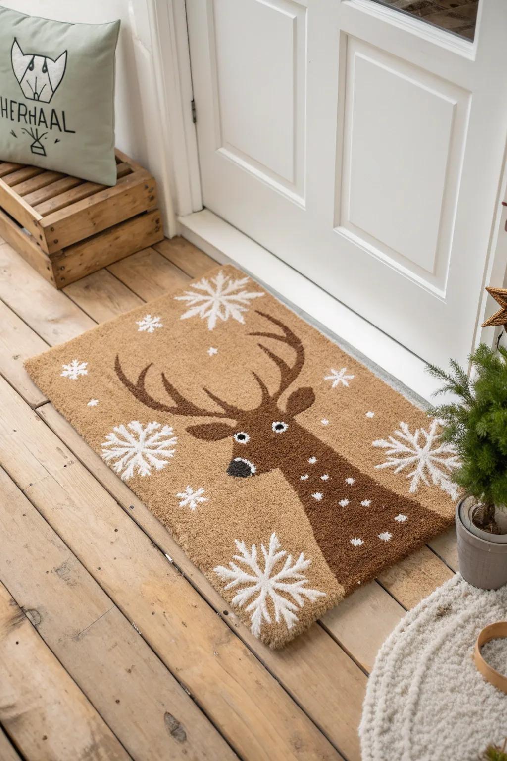 Welcome guests with a reindeer-themed doormat that sets a festive tone right at your doorstep.