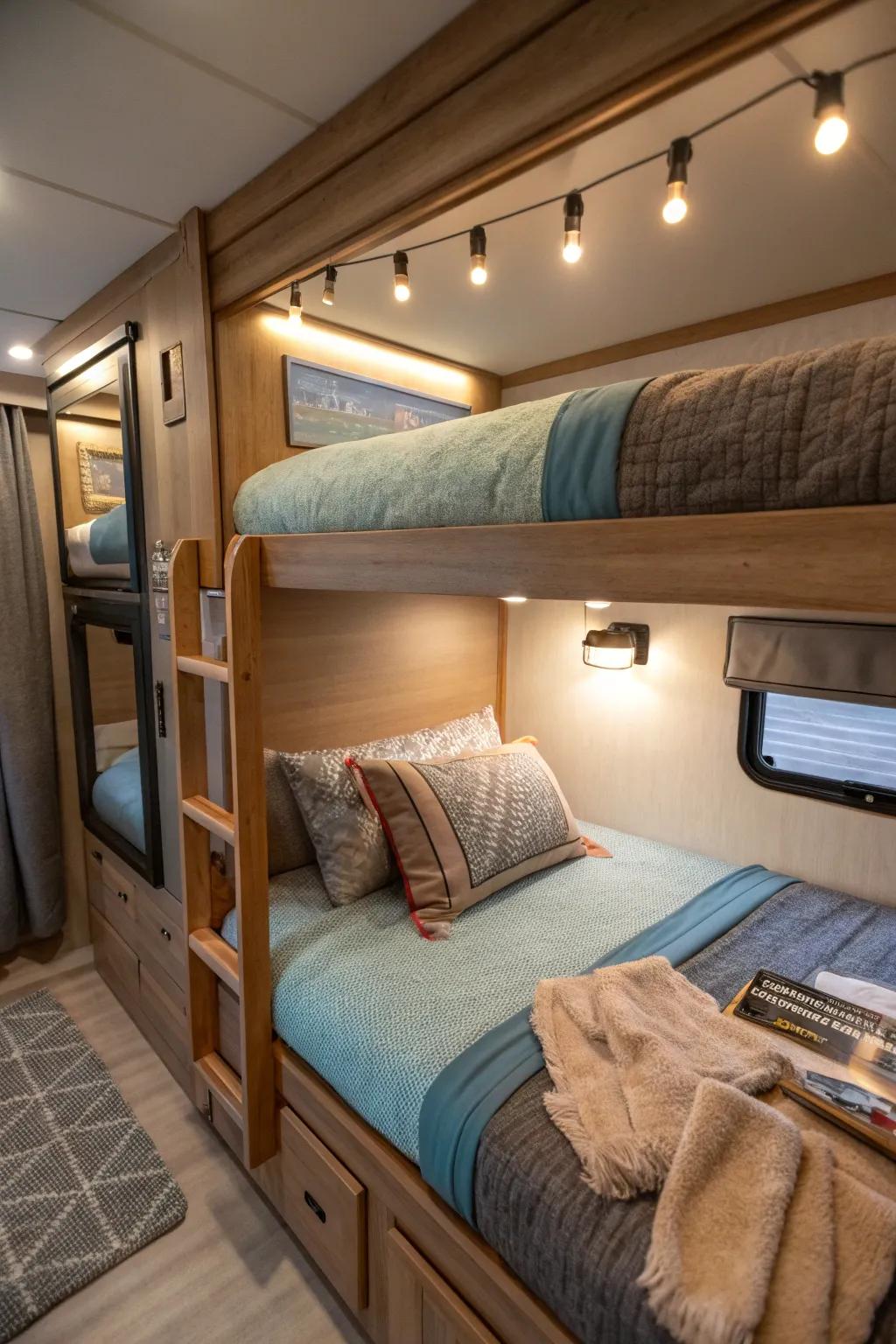 Transform your bunk area with adjustable lighting for the perfect ambiance.