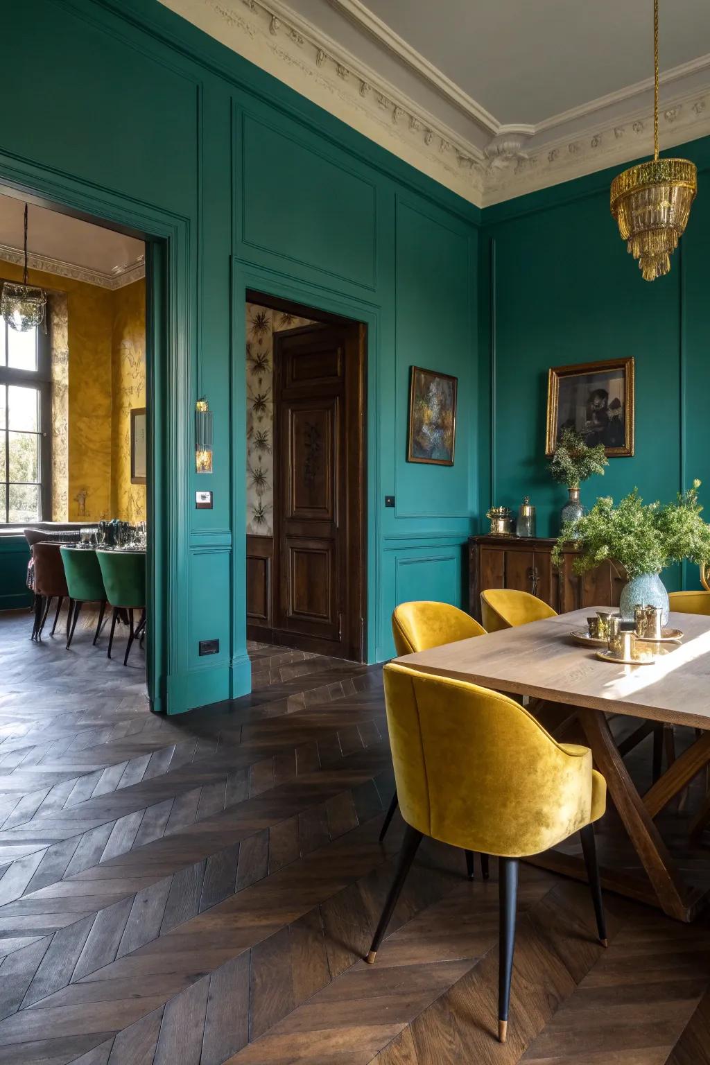 Herringbone floors offer a timeless pattern that complements any Victorian setting.