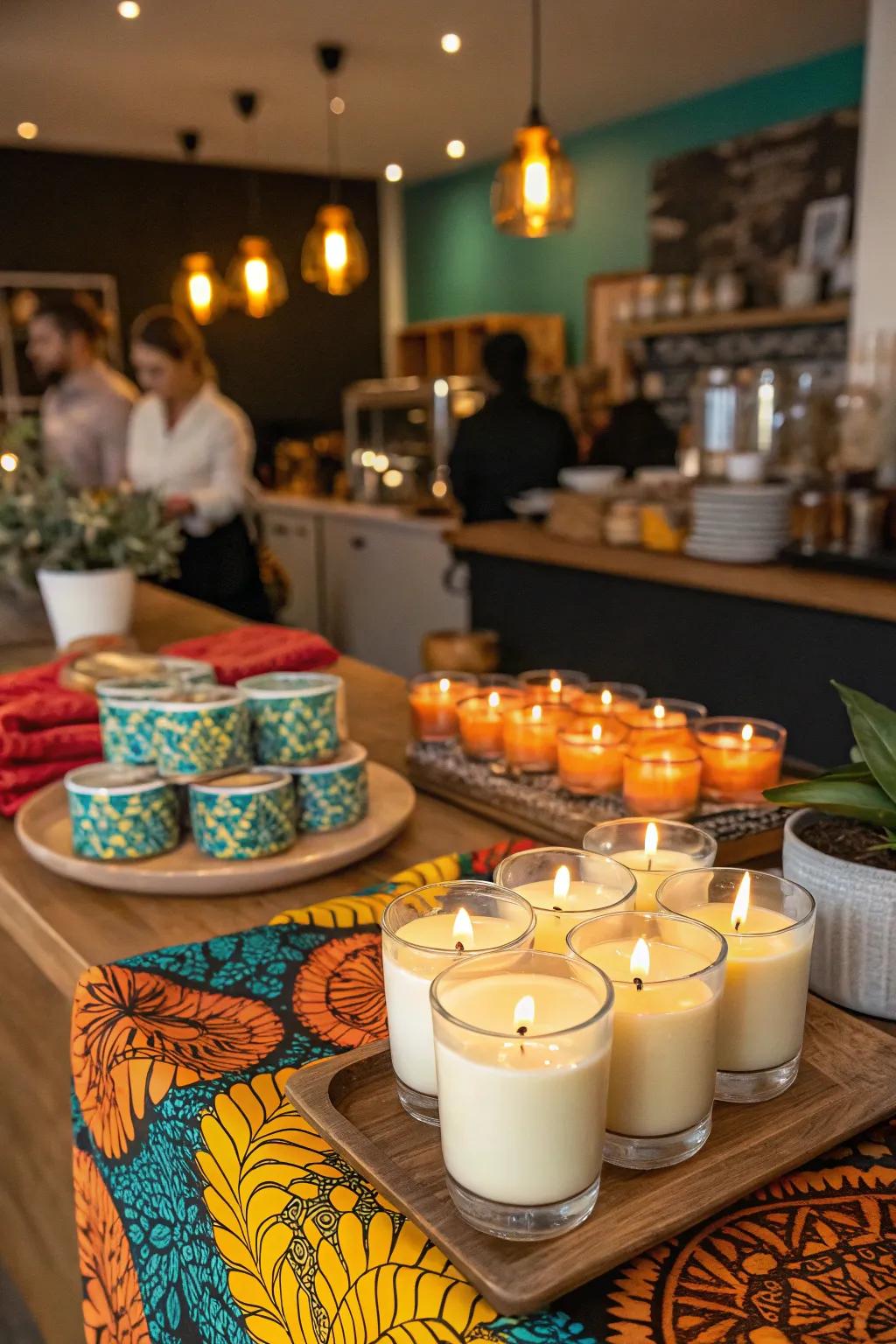 Create a cozy ambiance with the warm glow of coffee-scented candles. 🕯️ #CozyVibes #CoffeeLover #HomeDecor