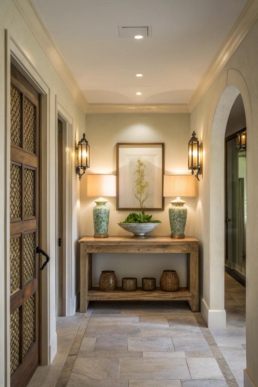 Transform your hallway into a Zen retreat with calming, balanced sconce lighting. 🕊️ #ZenHome #PeacefulLiving #TranquilSpaces