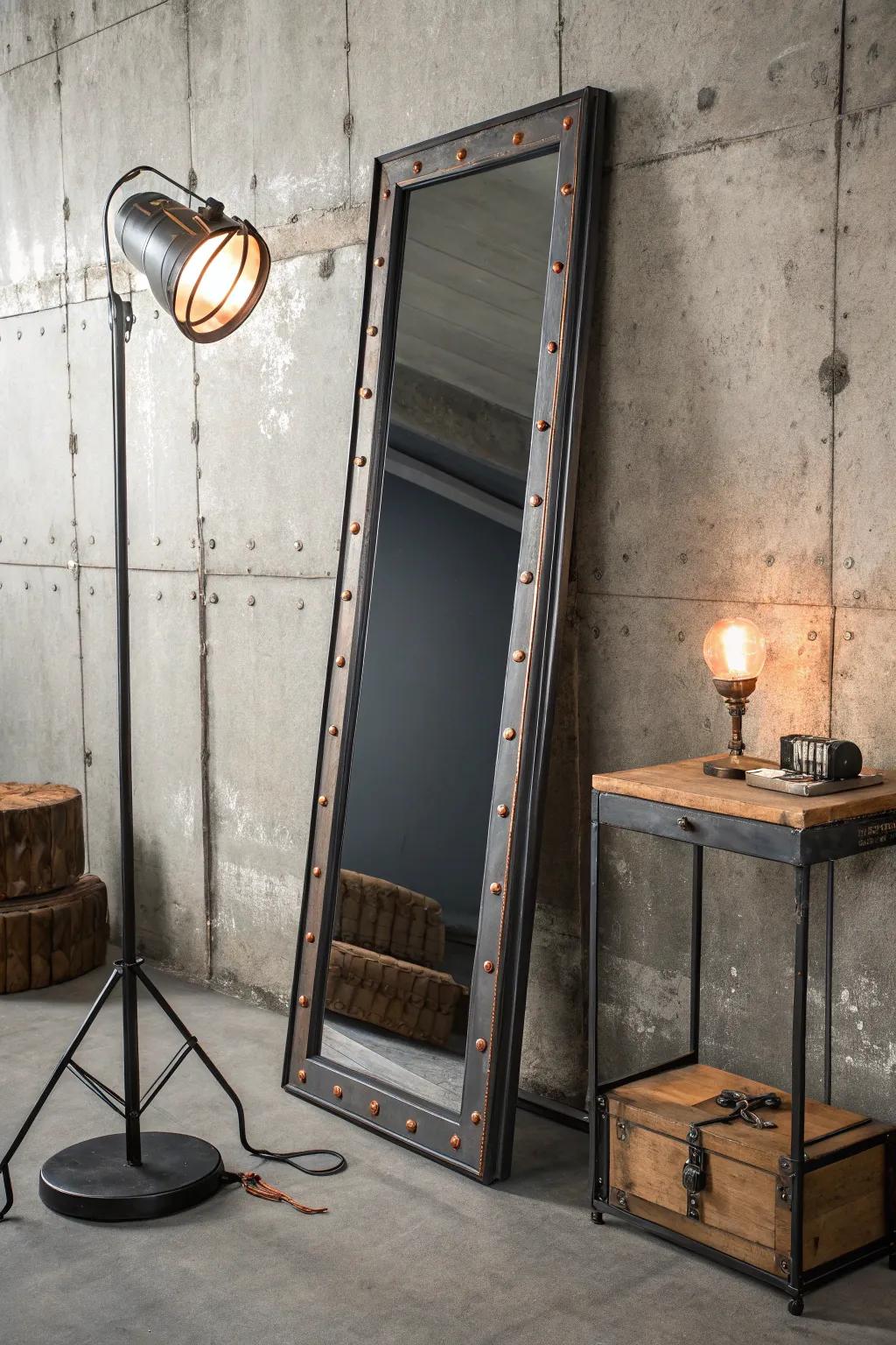 Achieve an edgy look with industrial mirrors that blend style and function. 🏢🔧 #IndustrialStyle #ModernEdge #HomeDecor