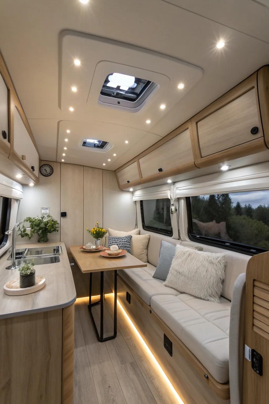 Achieve a polished look in your RV with recessed downlights. ✨ #ModernDesign #RVMakeover