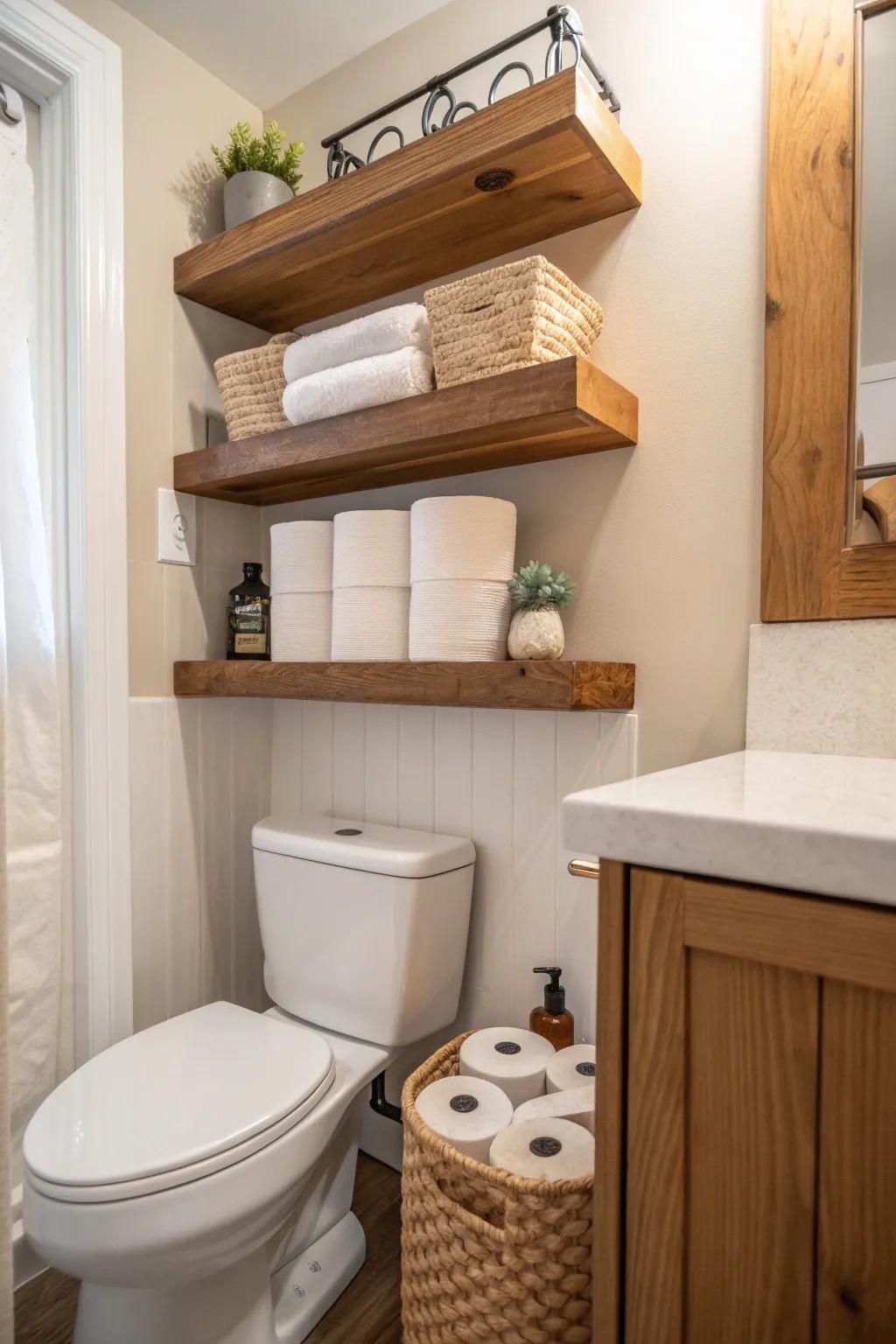 Create a sleek display with floating shelves that offer both style and storage.