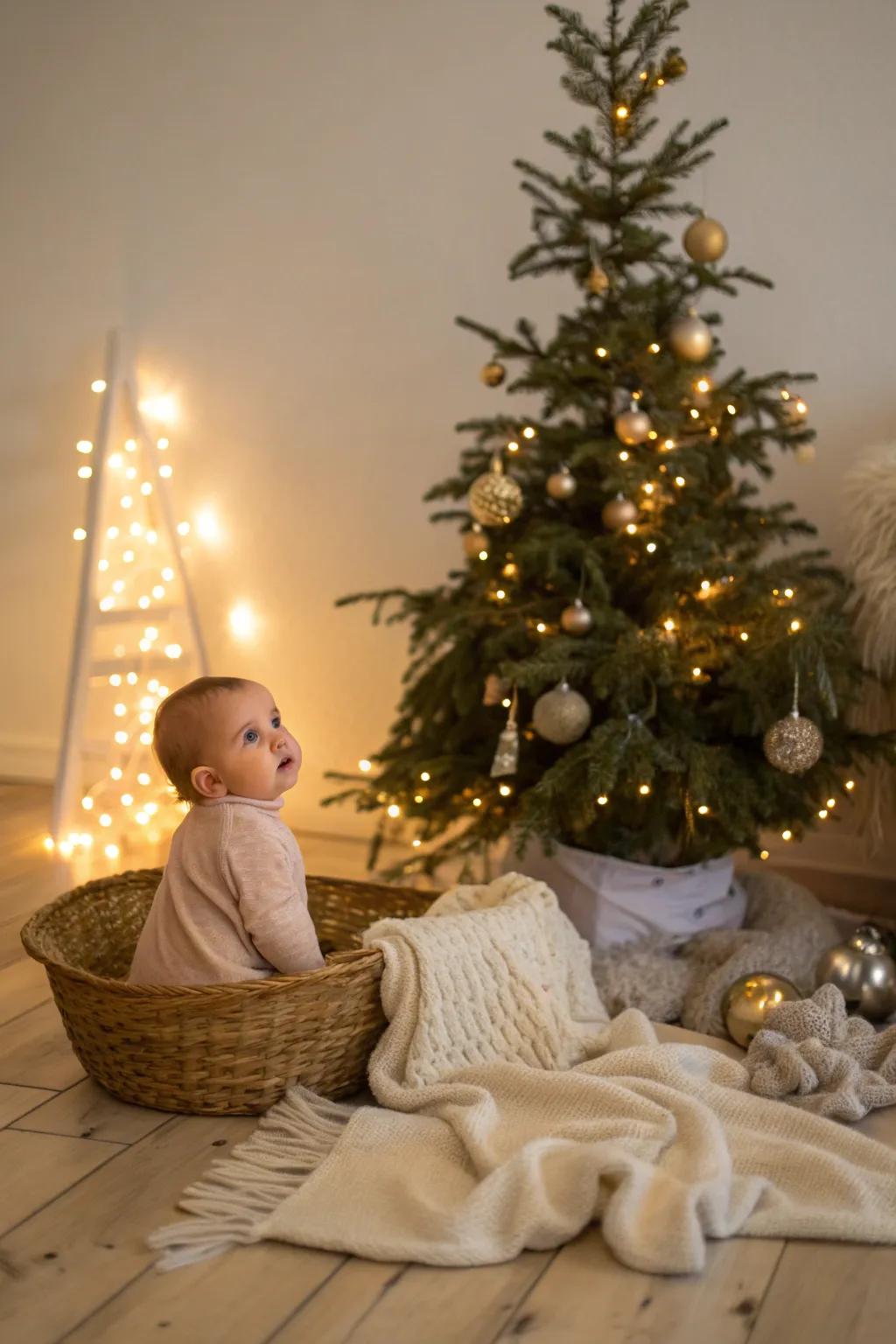 Let the twinkling lights of the tree illuminate your baby's first holiday memories.