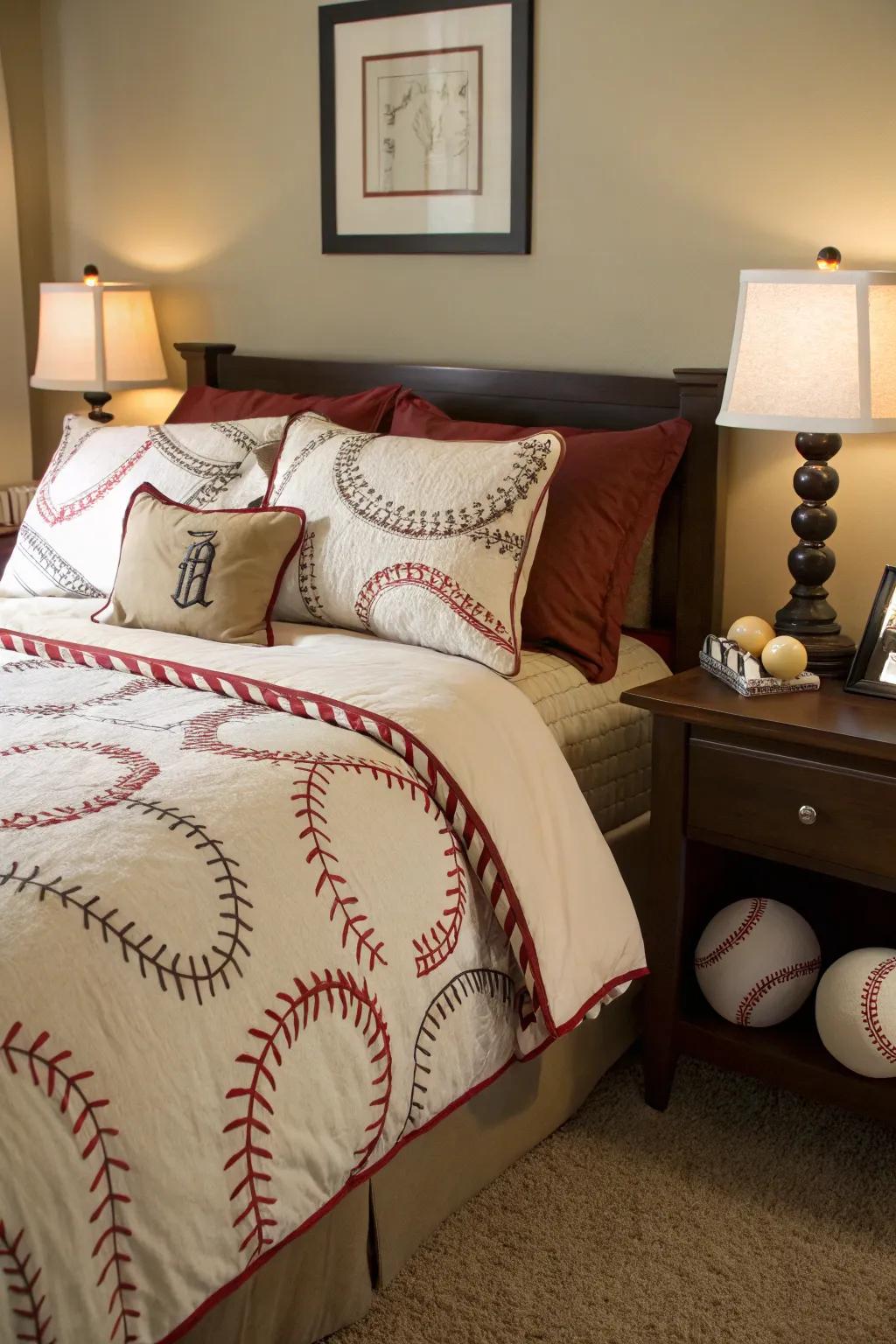 Dream big with baseball-themed bedding that brings the field to your bedroom.