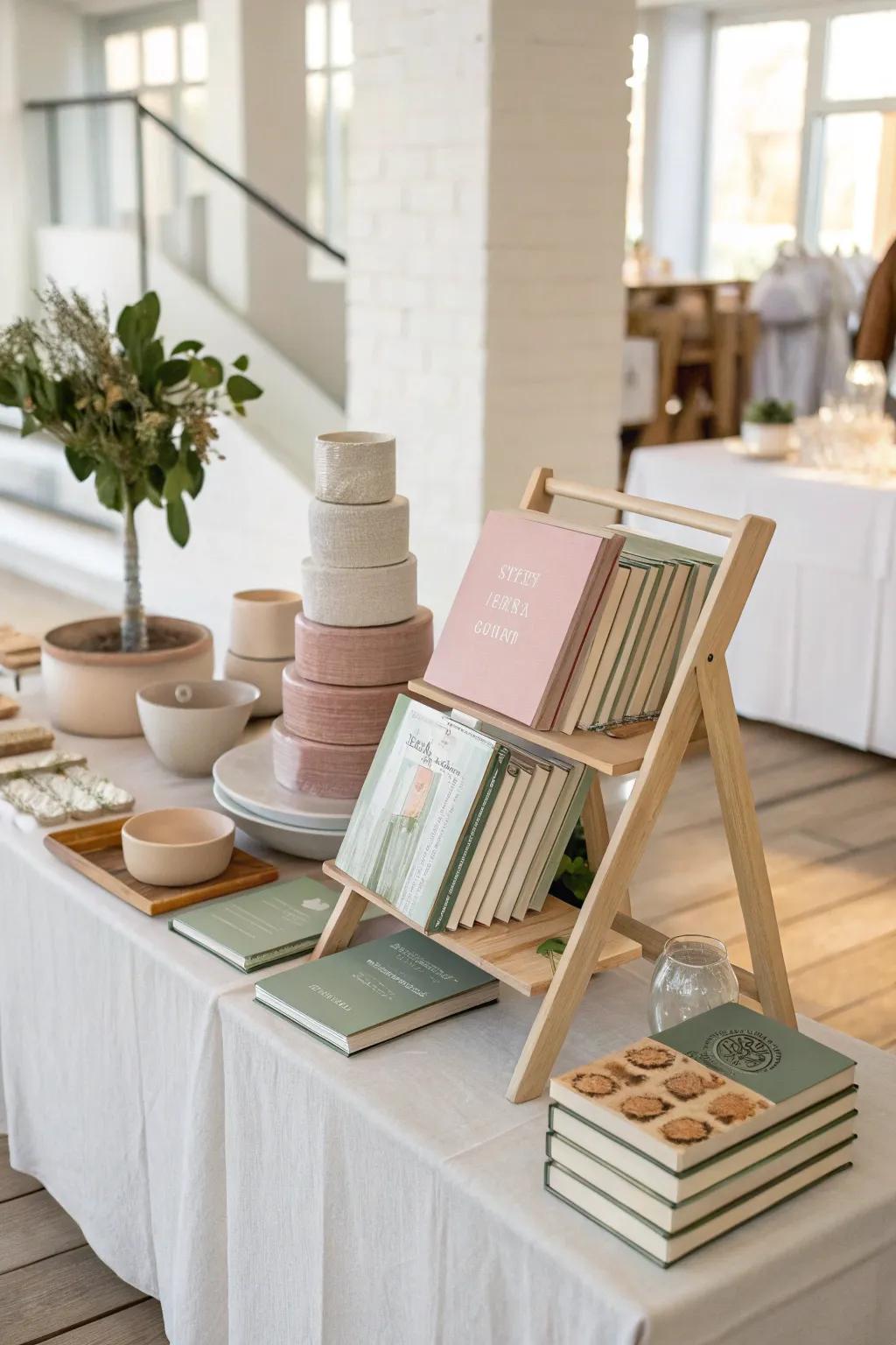 Stack your stories with style using tiered displays that entice and engage. #BookLovers #EventDesign