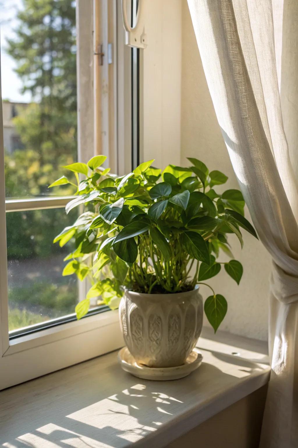 Sunlit window sills make the perfect home for thriving vinca plants.