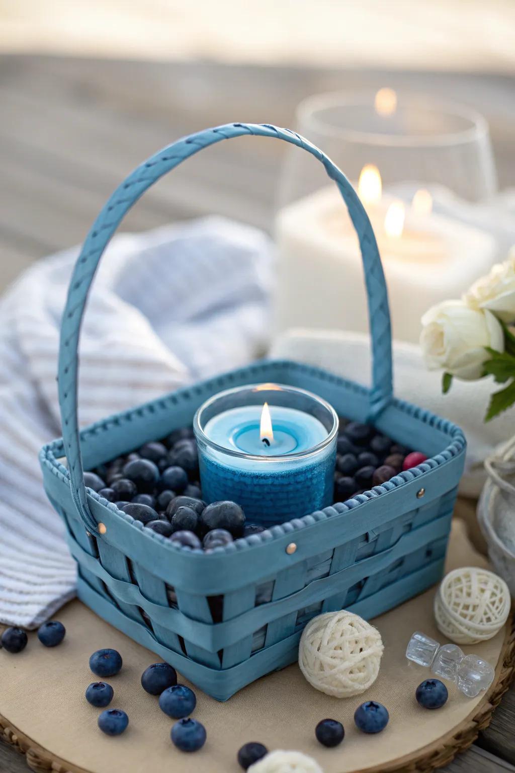 Dive into tranquility with a blue-themed basket full of delightful surprises. #BlueHues #PartyBasket #GiftIdeas