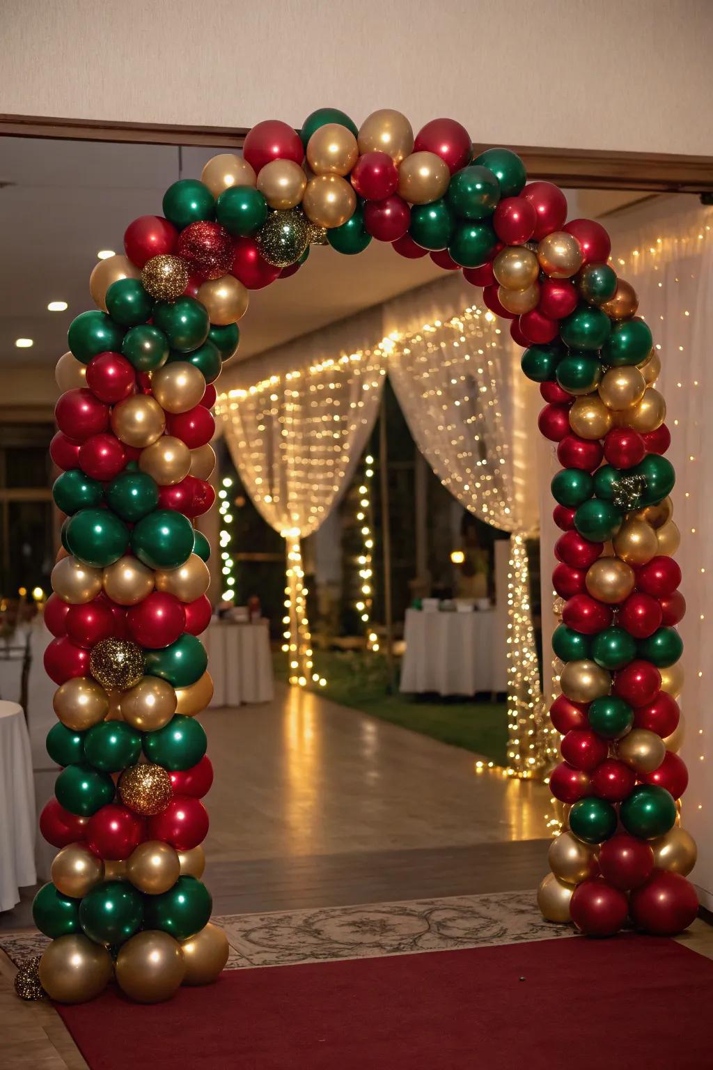 Make a grand entrance with a stunning balloon arch that sets the tone for holiday cheer.