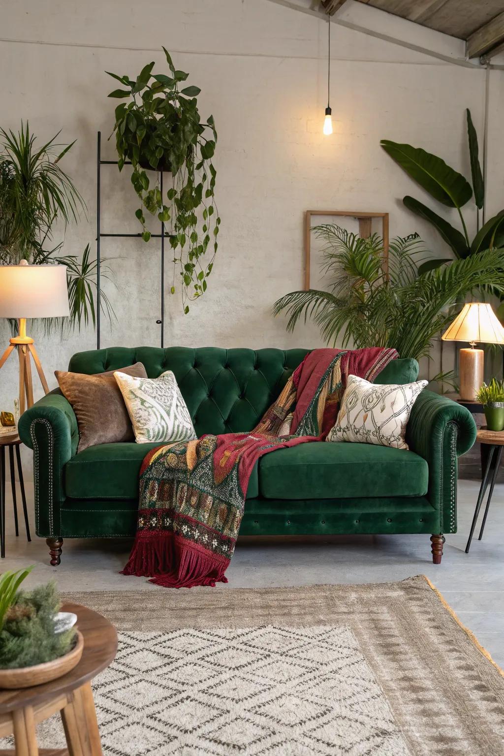 Make your couch the centerpiece by aligning it with a beautiful focal point like a fireplace.