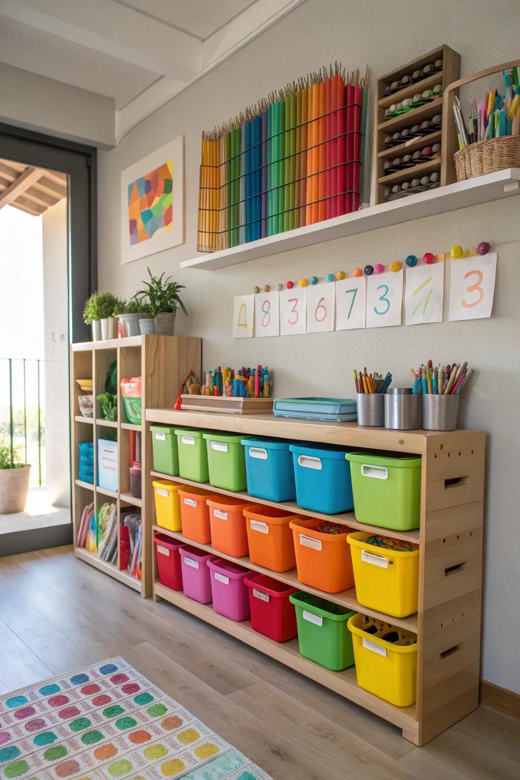 Organize with a pop of color to keep your art space lively and efficient.