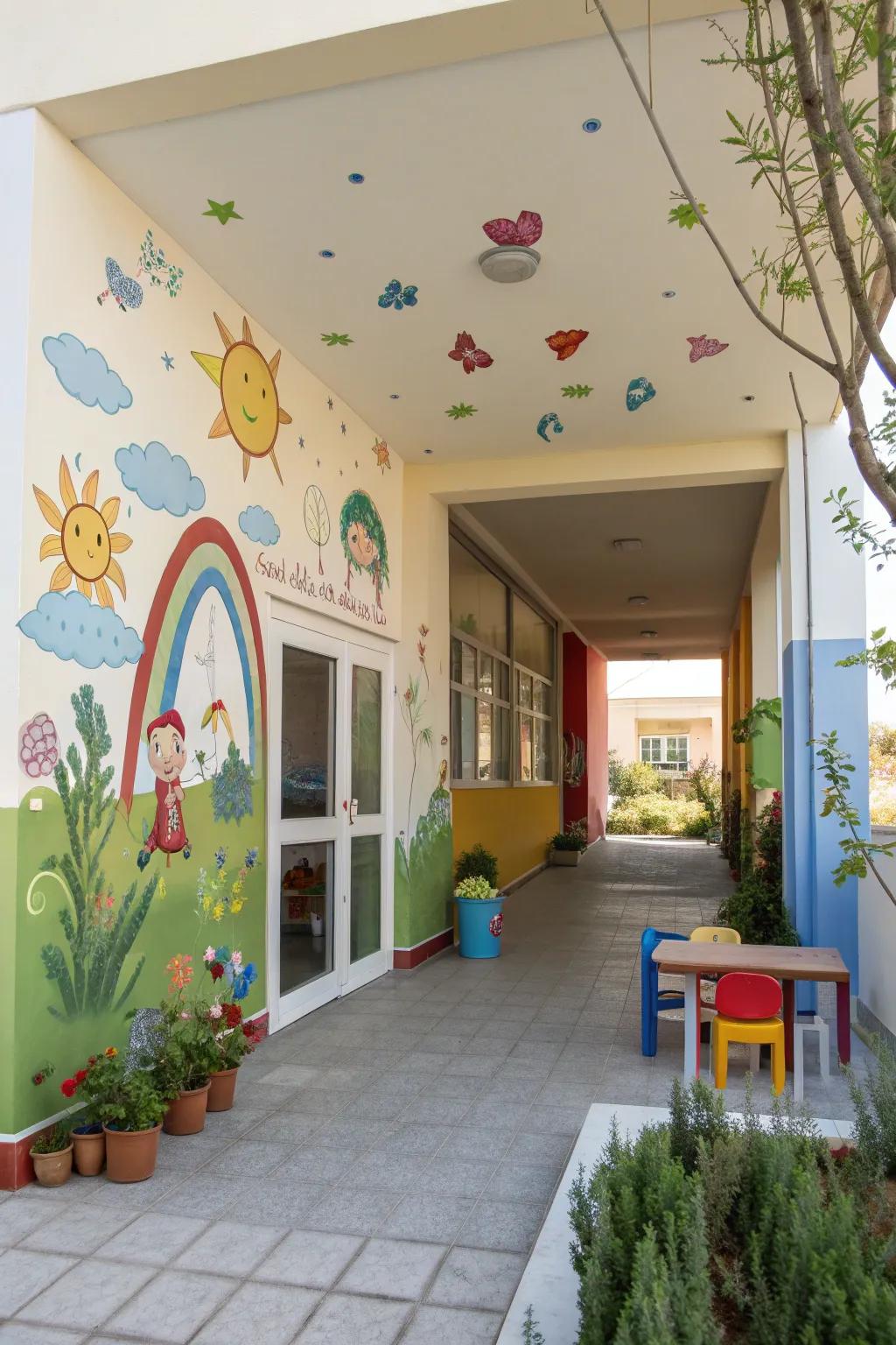 Vibrant murals at the entrance make every arrival a magical experience for little ones.
