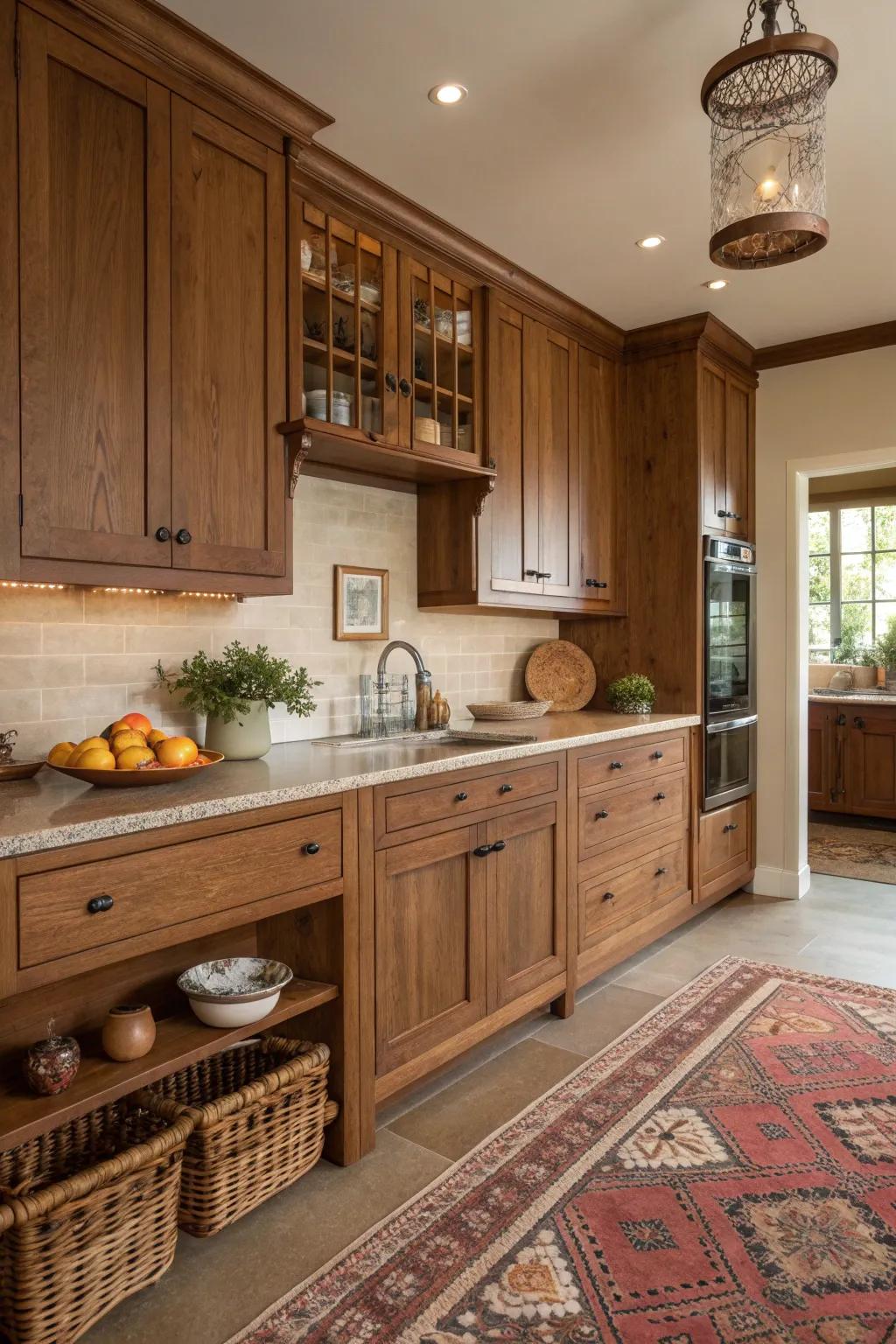 Let the warmth of natural wood cabinets envelop your kitchen, creating a timeless and inviting space.