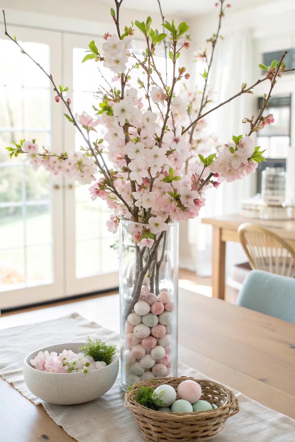 Add a touch of springtime magic with cherry blossom branches that elevate your Easter table.