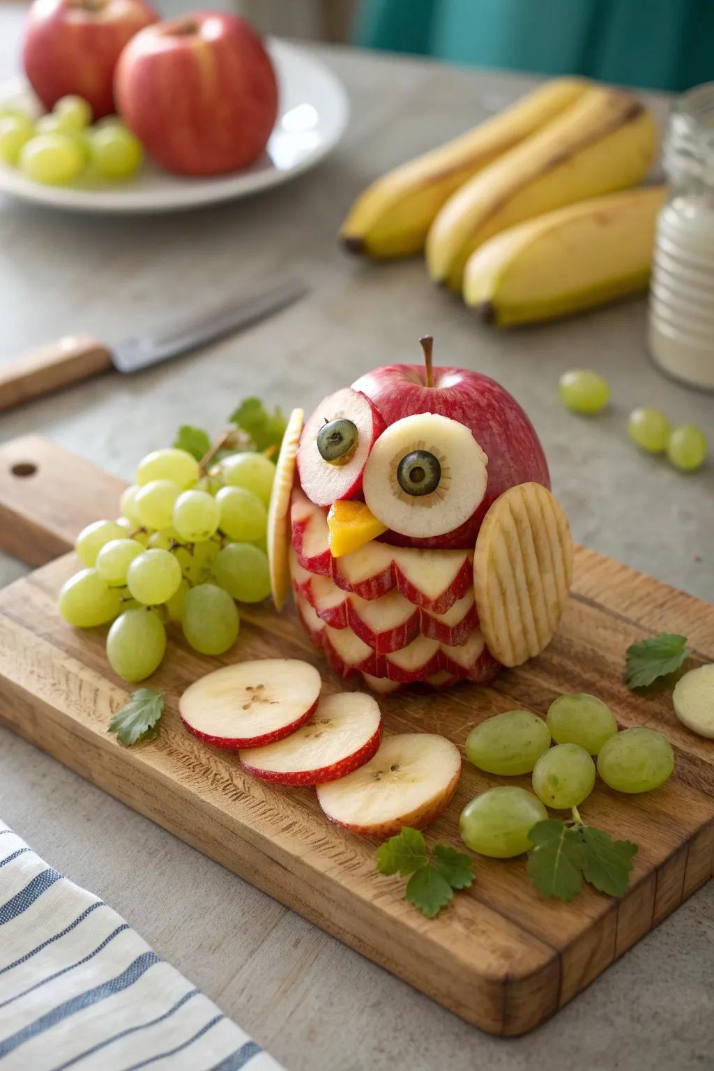 Meet your new kitchen guardian: a wise owl crafted from fresh fruits.