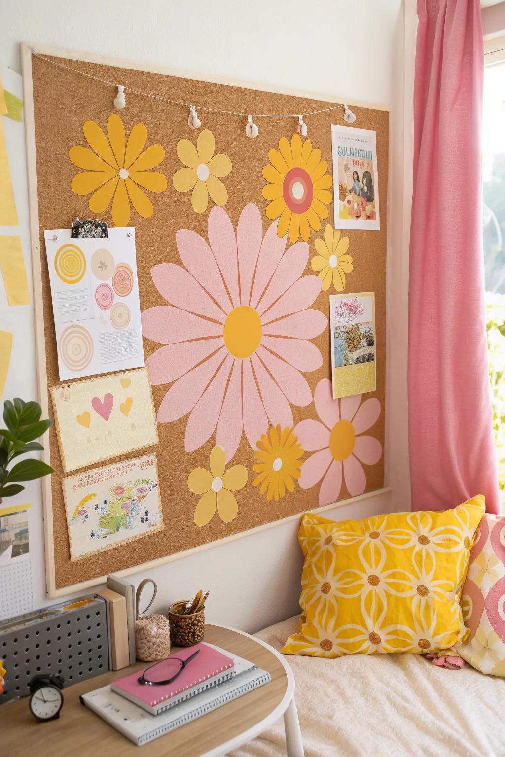 Embrace the beauty of nature with a flower power bulletin board that brightens up your space.
