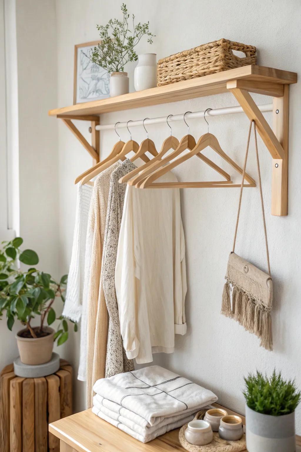 Wall-mounted racks bring both order and elegance to your bedroom decor. #OrganizationGoals #HomeInspo