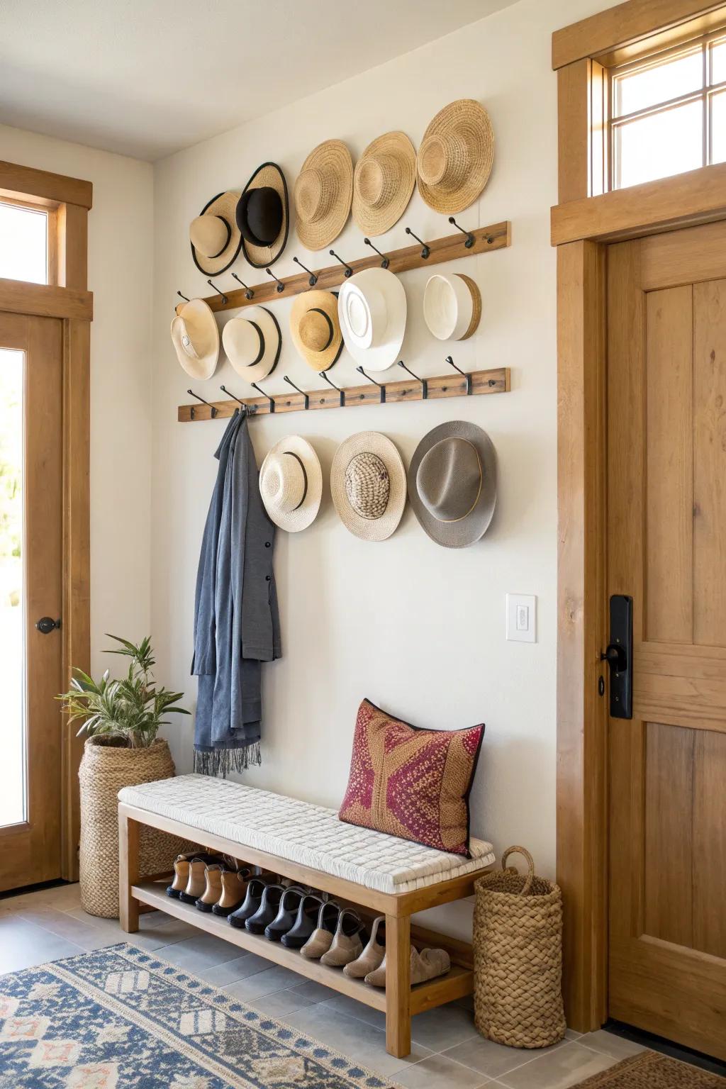 Maximize your space with wall-mounted racks that keep your hats organized and accessible.