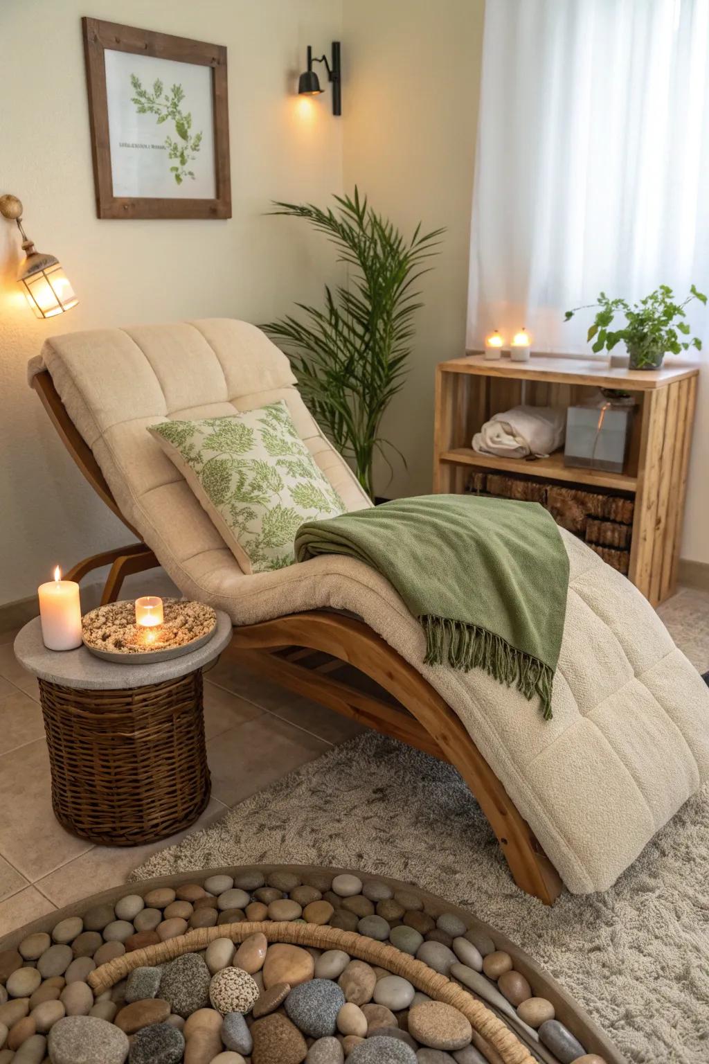 Create a spa-like haven at home with calming decor and soft lighting for ultimate relaxation.