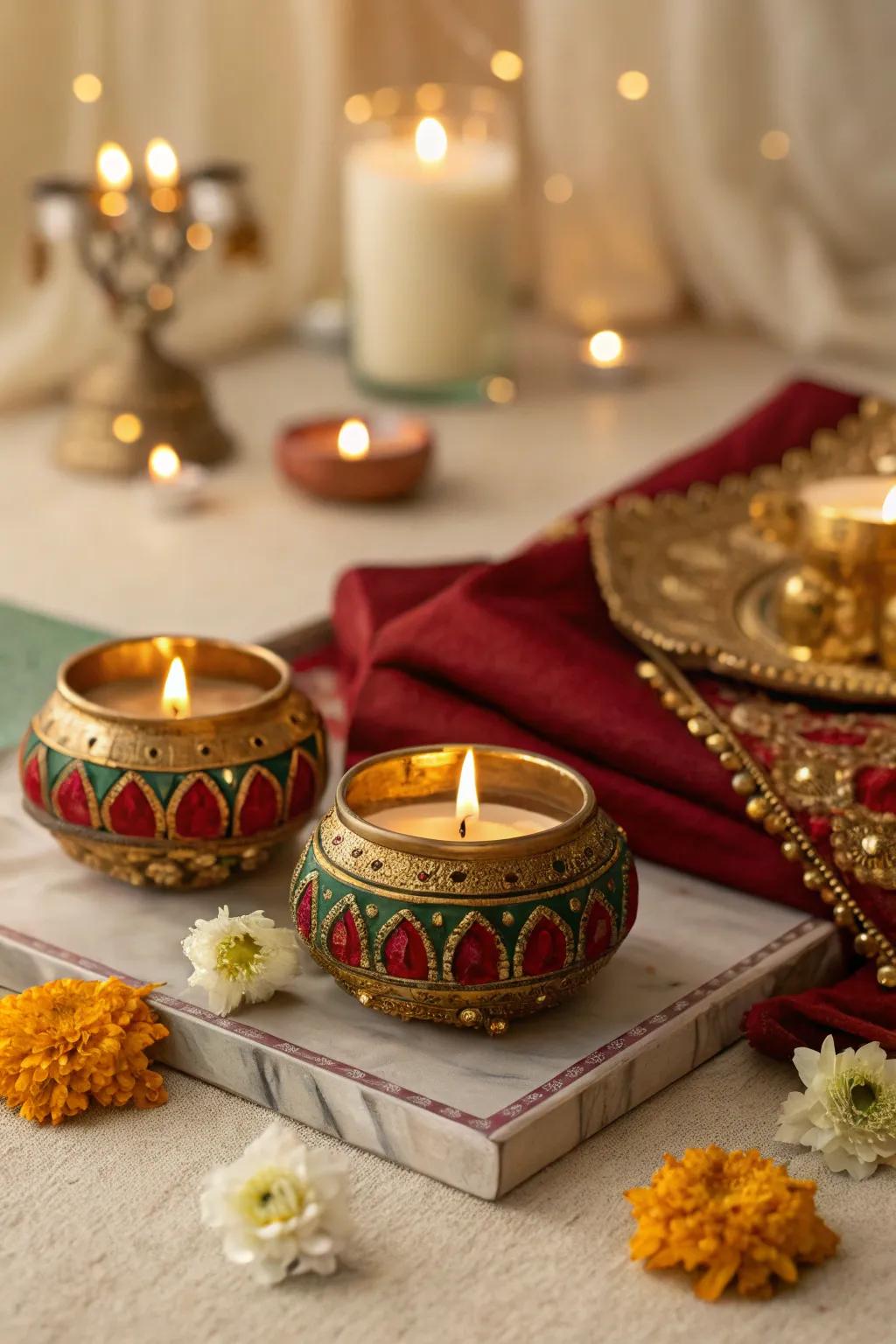 Illuminate your guests' homes with the timeless charm of decorative diyas.