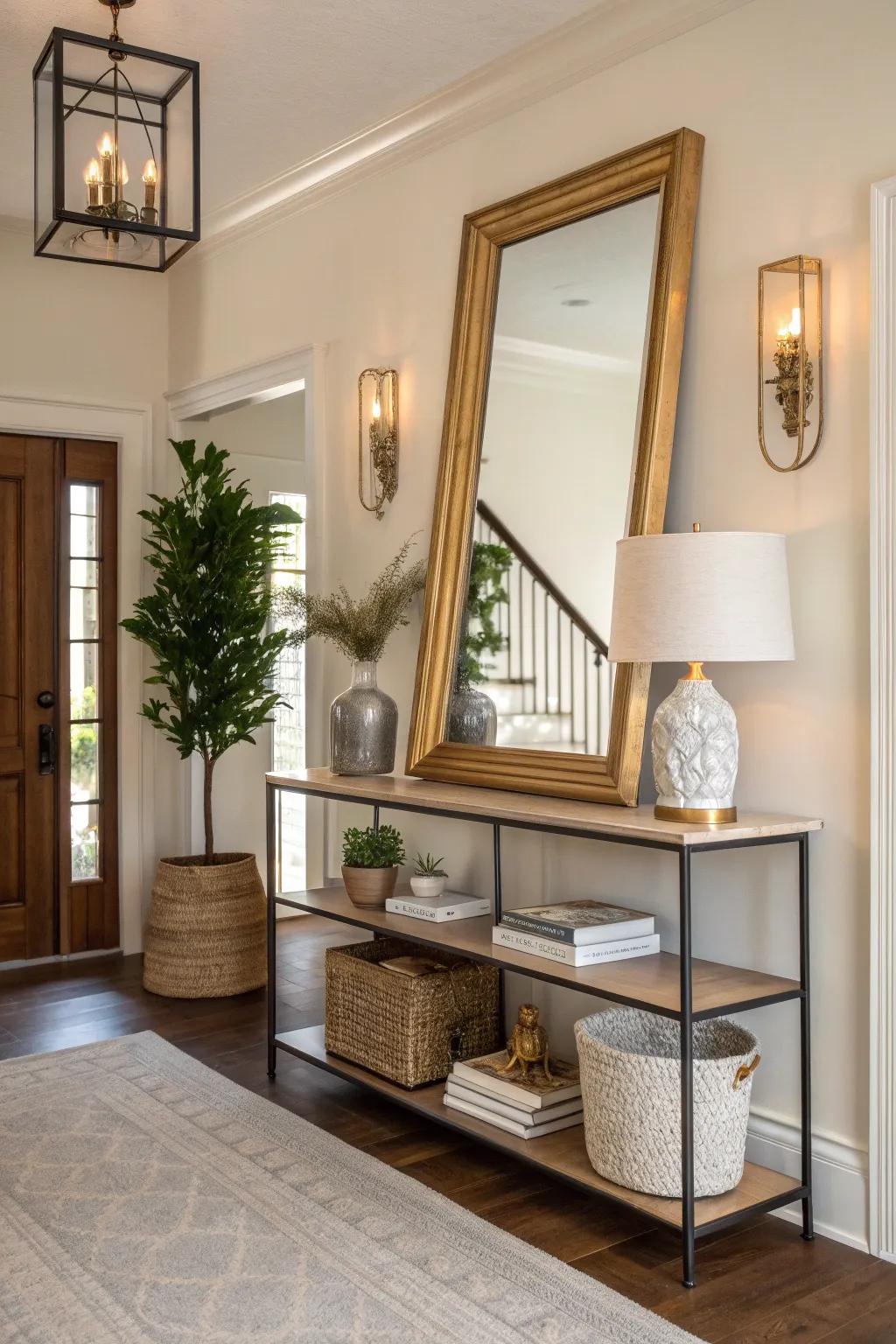 Make a grand entrance with a leaning mirror that sets the tone for your home.