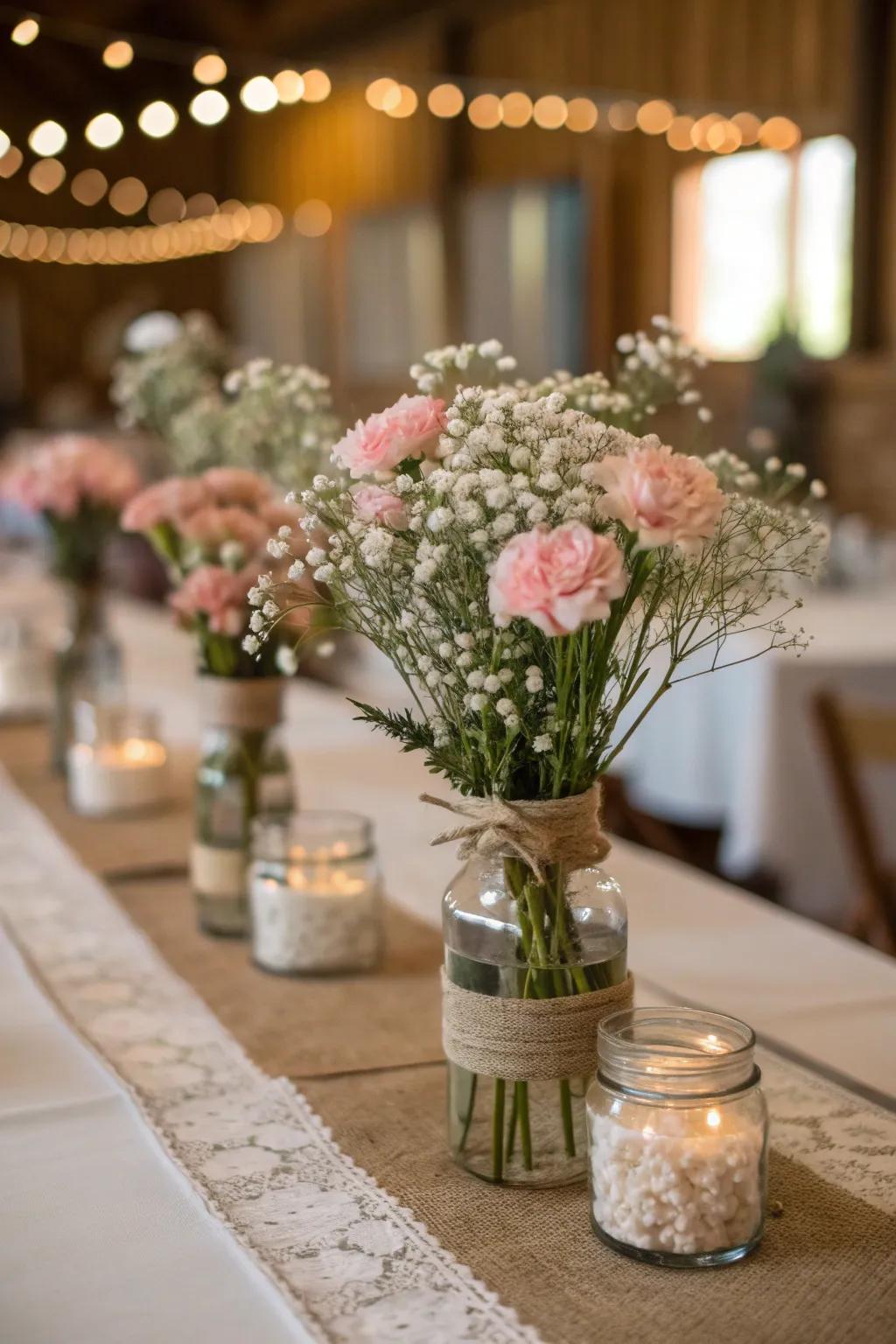 Delicate floral arrangements bring a touch of nature to your table. 🌸 #WeddingDecor #BudgetFriendly