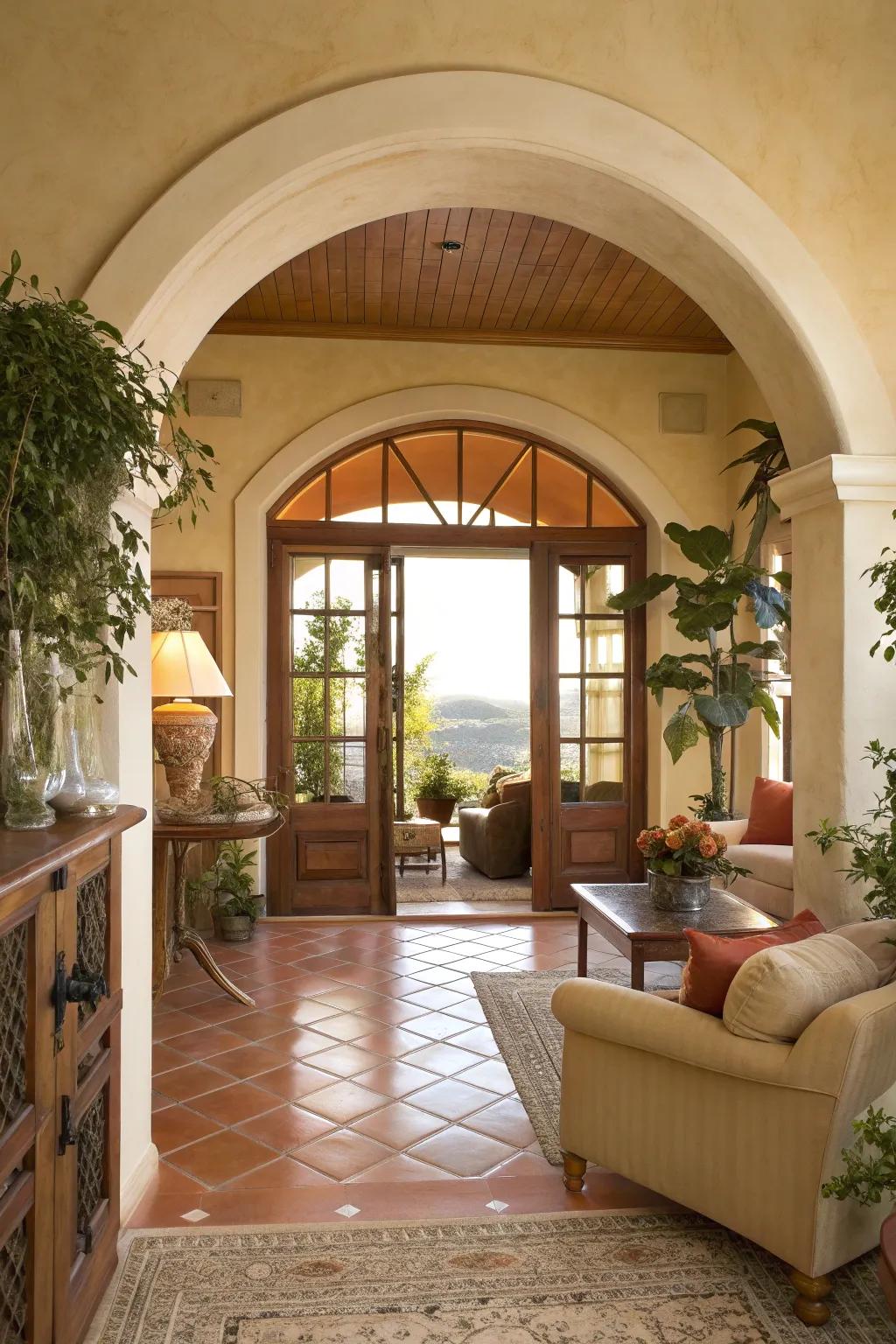 Arched doorways add a classic Mediterranean touch, blending old-world charm with modern elegance.
