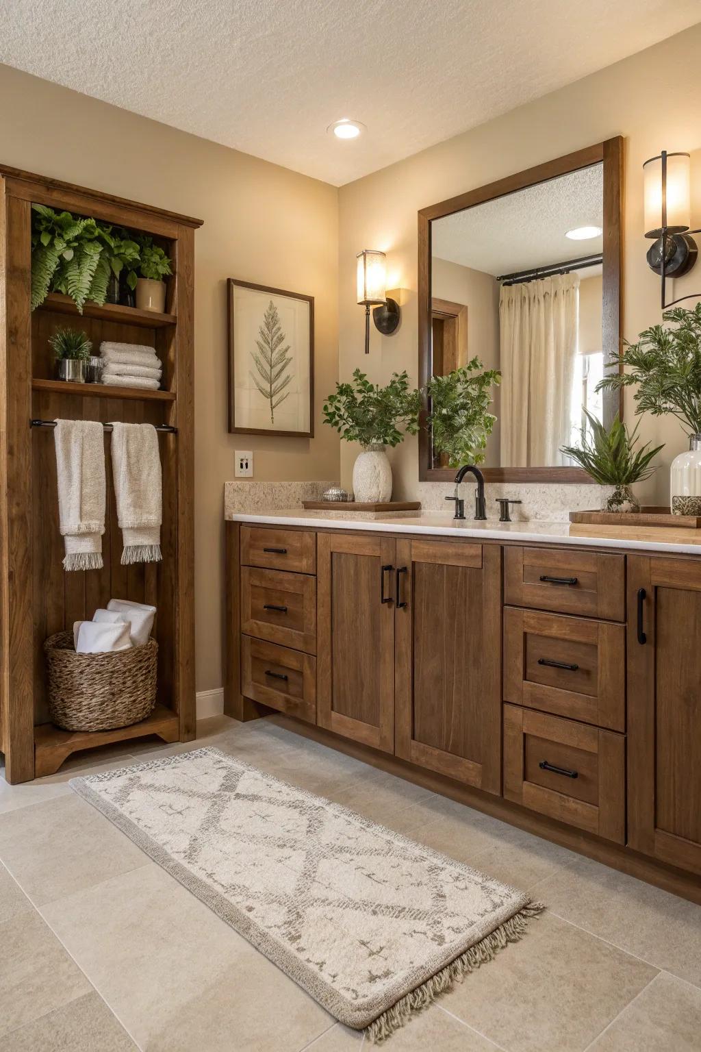Warm wood elements bring a touch of nature to your modern bathroom.