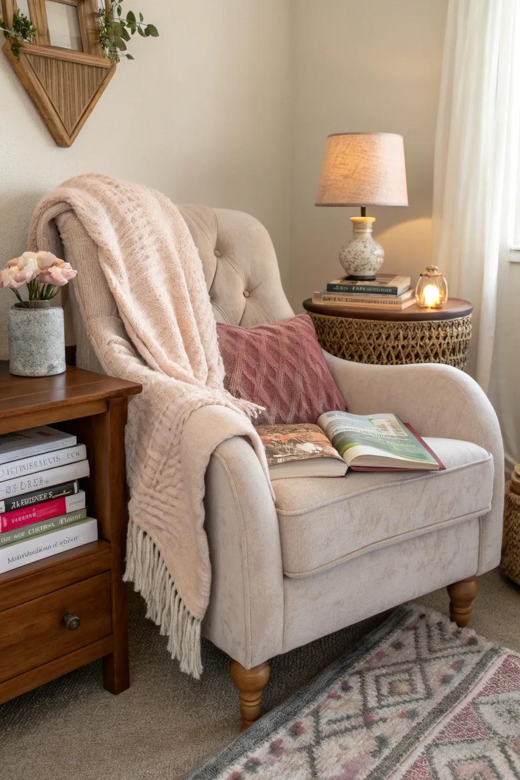 Create a serene reading corner that invites you to unwind with your favorite book.
