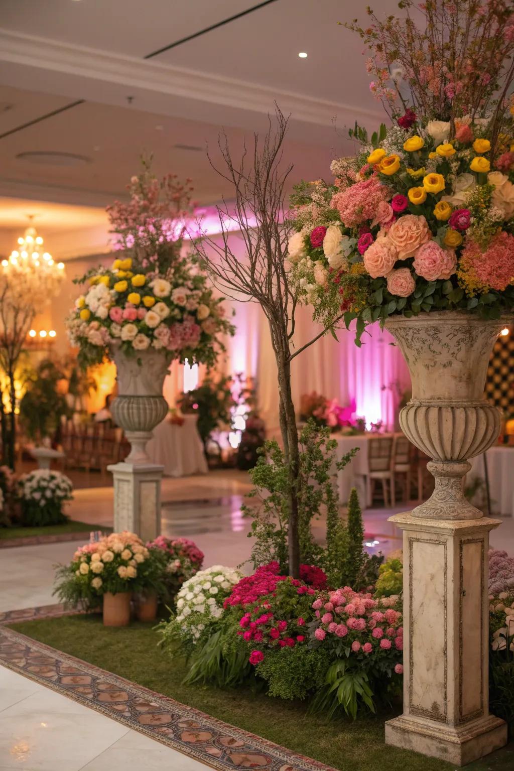 Breathe life into your party hall with stunning floral displays that enchant and impress.