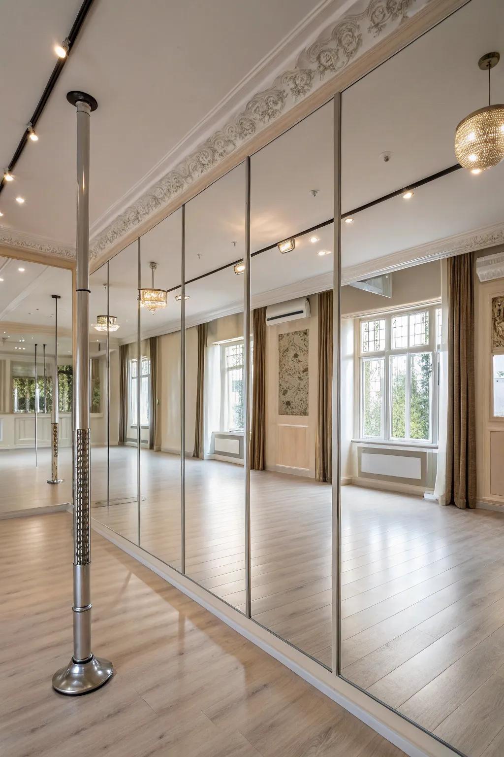 Maximize your space with floor-to-ceiling mirrors that add depth and style.