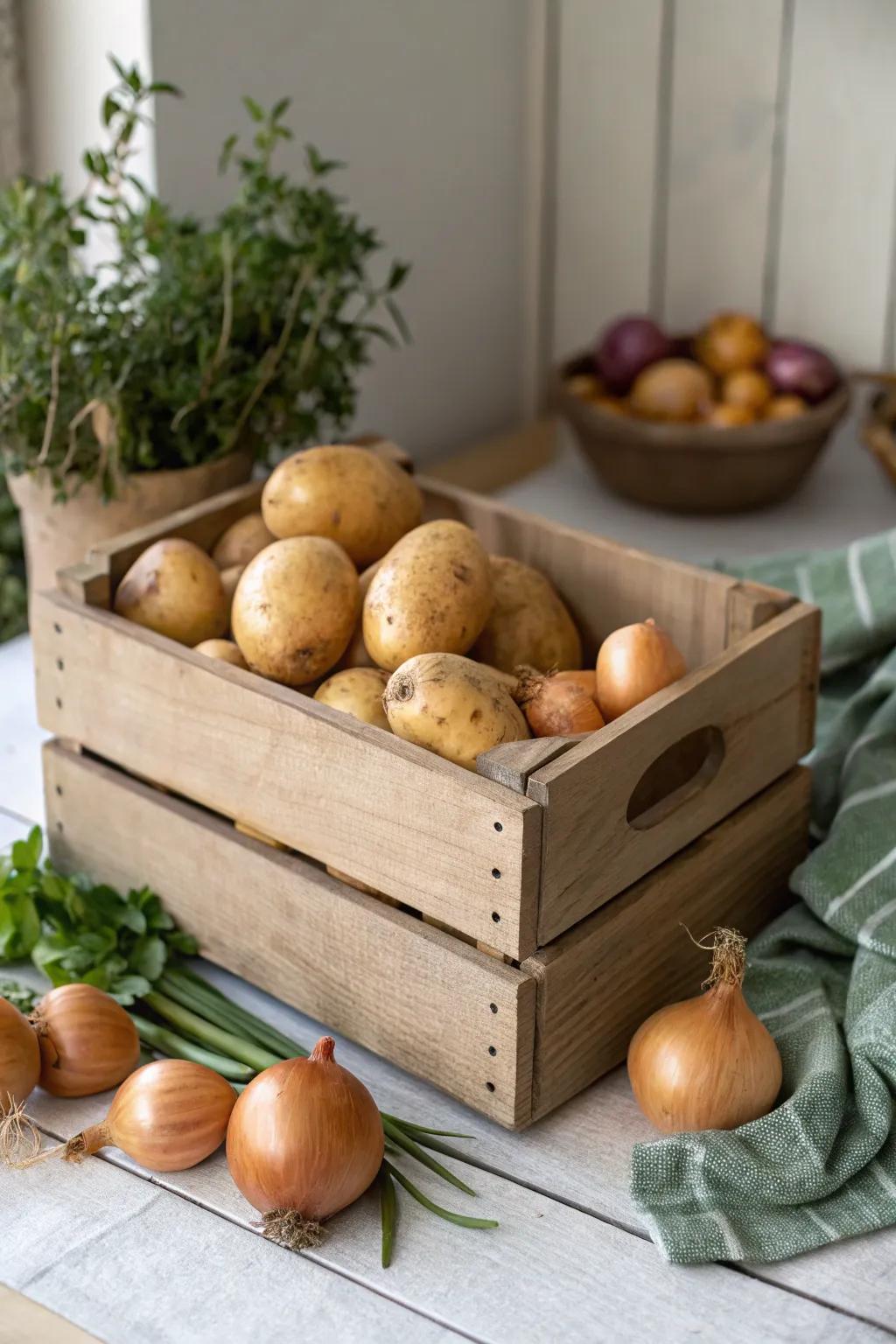Rustic charm meets functionality with these wooden crate storage solutions.