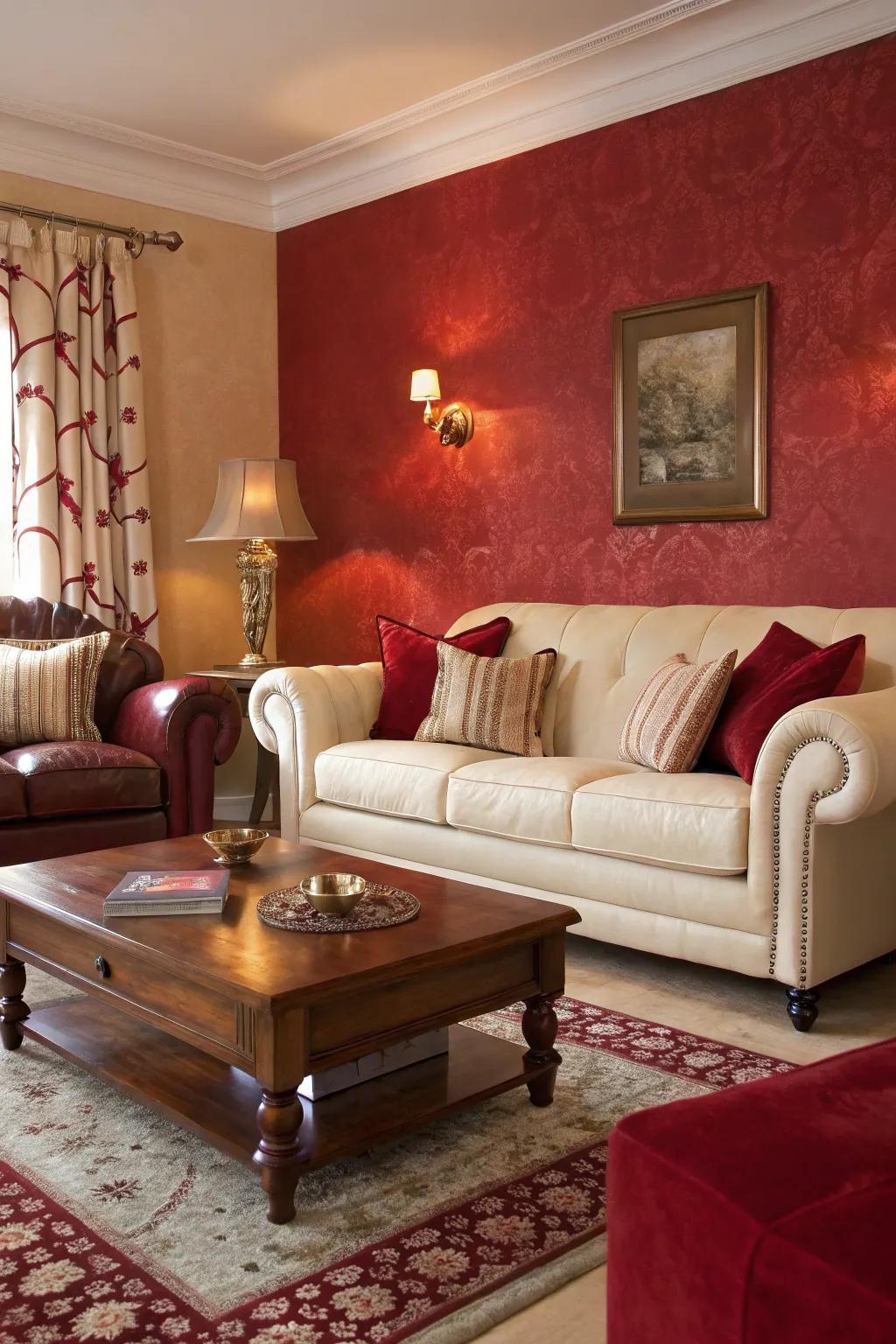 Transform your space with a bold red accent wall that commands attention and adds depth.