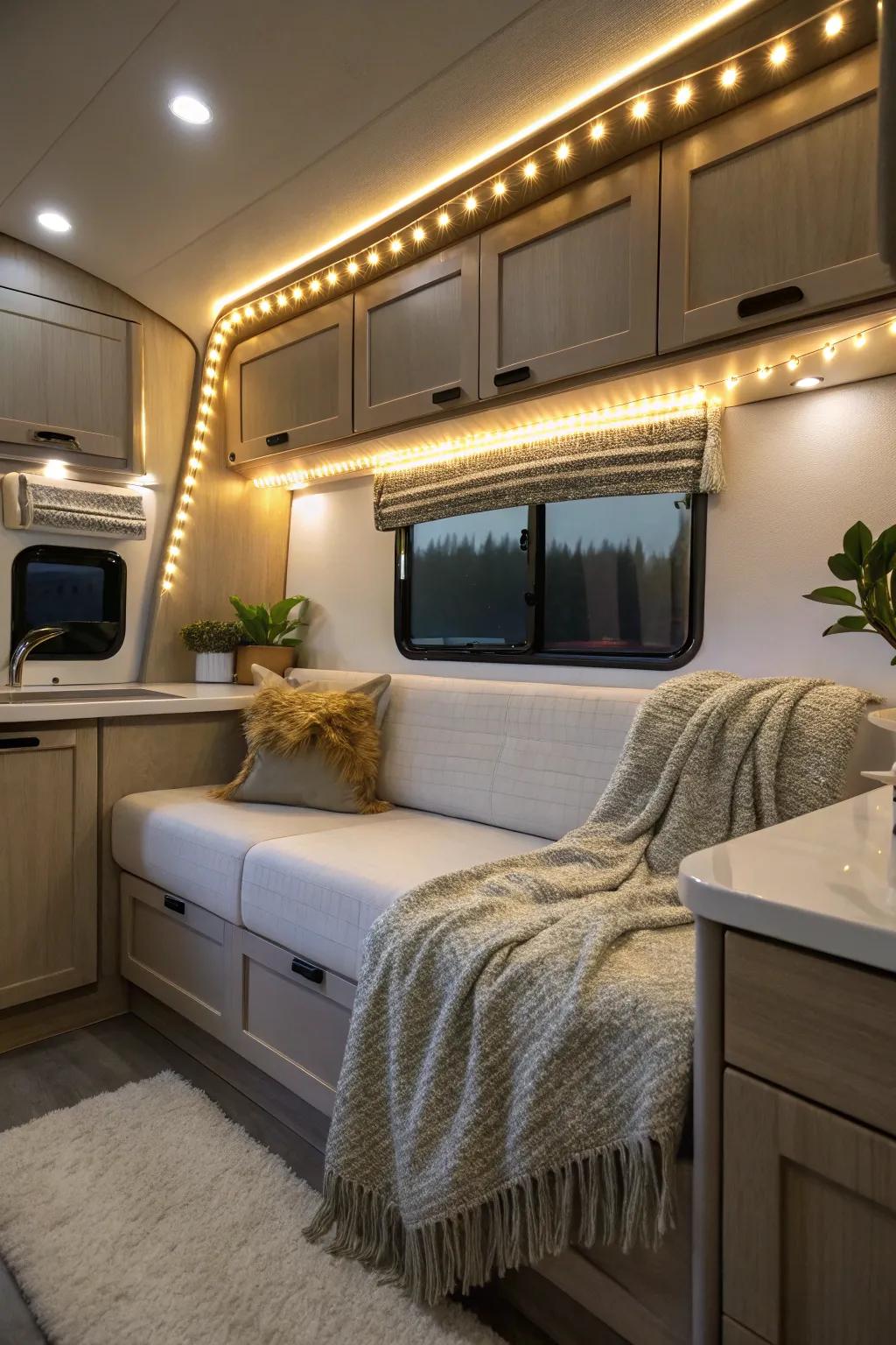 Brighten up your RV kitchen with energy-efficient LED strip lights! #RVDecor #LEDLighting