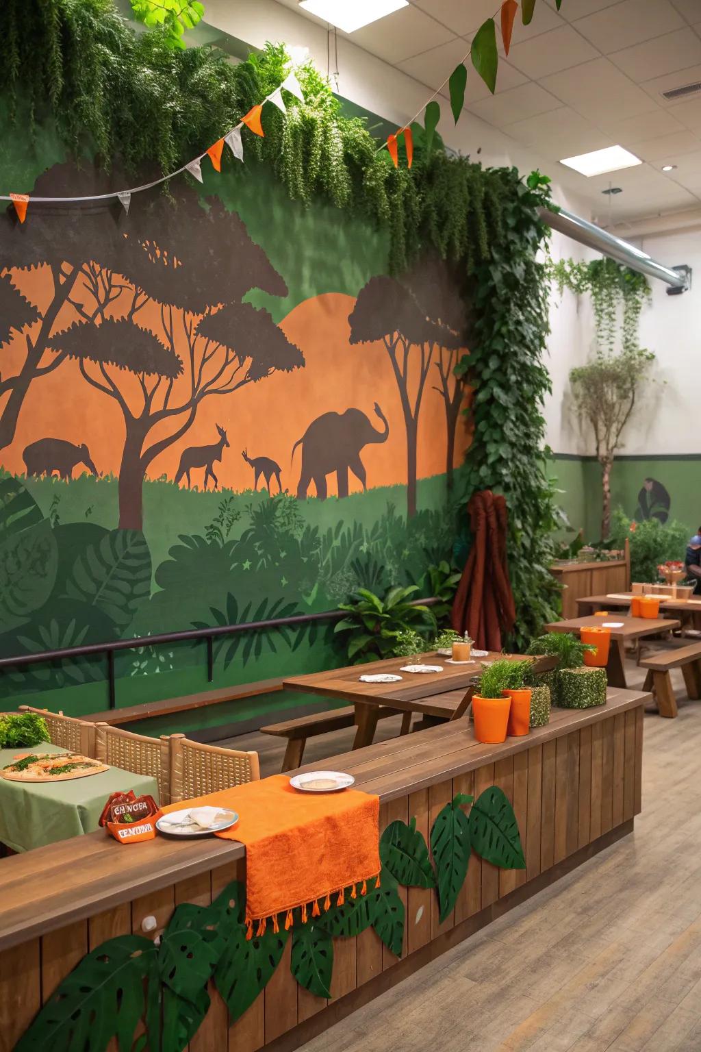 Embark on a jungle adventure every lunchtime with a safari-themed cafeteria. #CafeteriaDesign #JungleAdventure