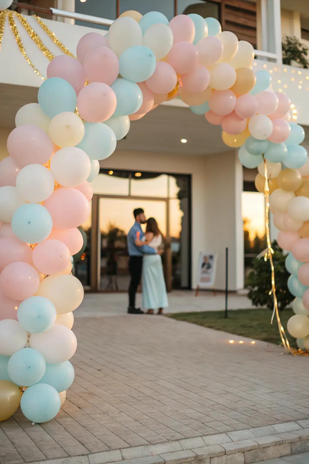A pastel balloon arch sets the scene for a memorable Mother's Day celebration.