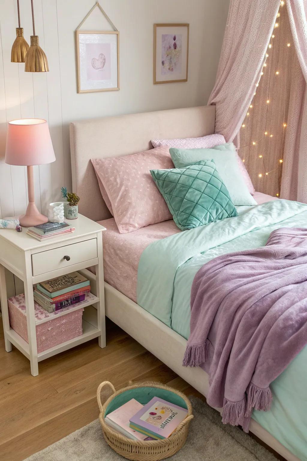 Create a dreamy oasis with pastel hues that soothe and inspire. 🌸 #TeenRoom #PastelColors #SereneVibes